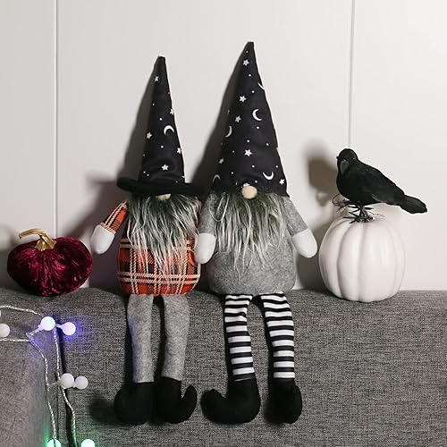 Miniatura 5 de Ogrmar Paquete de 2 gnomos de Halloween de 22.4 pulgadas, muñeco escandinavo sueco Tomte hecho a mano, gnomo elfo, sin rostro, para Halloween,