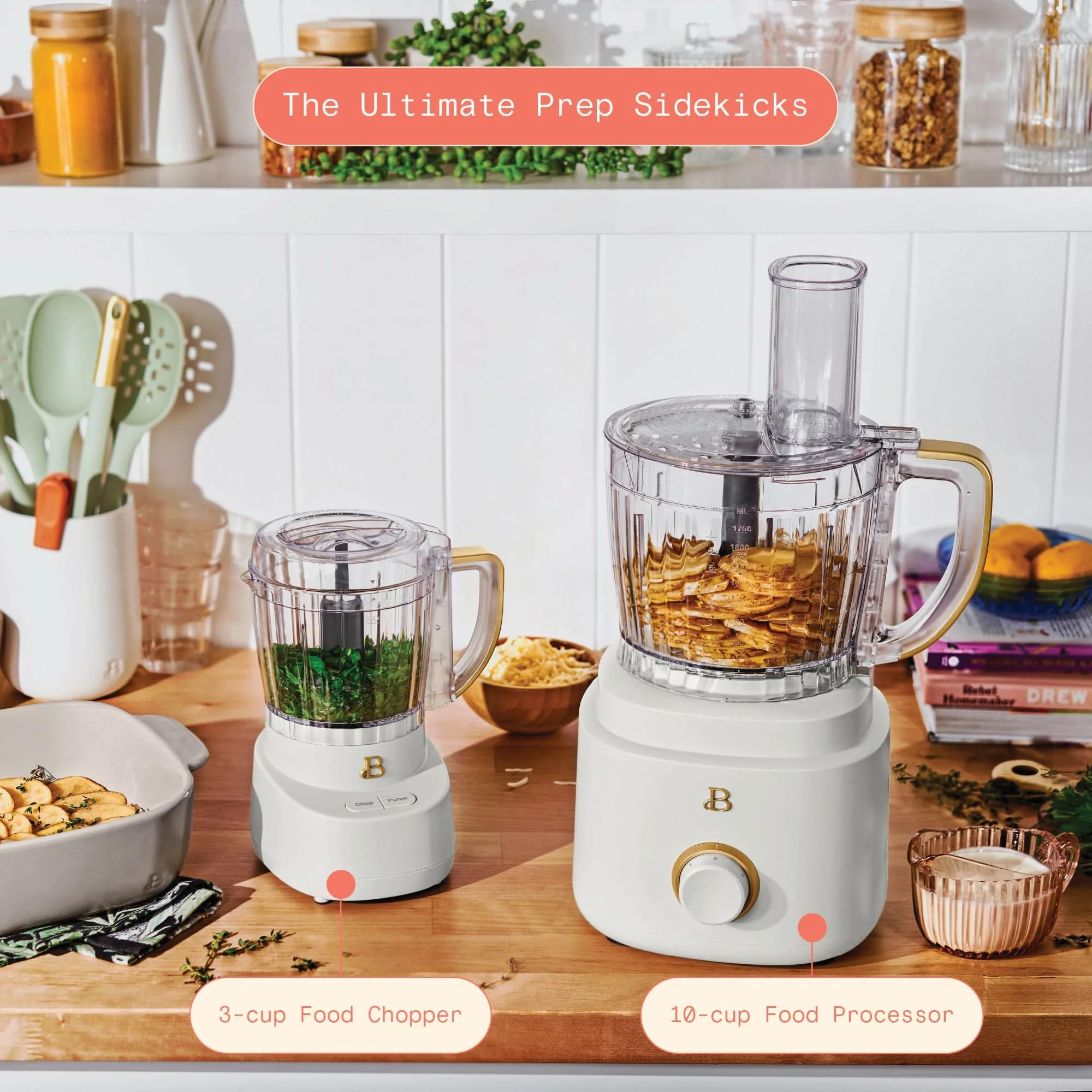 Beautiful 3-Cup Food Chopper, Electric Mini Processor with Plastic Bowl, BPA-Free, Stainless Steel Blade, Dishwasher Safe, Compact Touch Control Kitchen Appliance Powerful 250-Watt (White Icing)