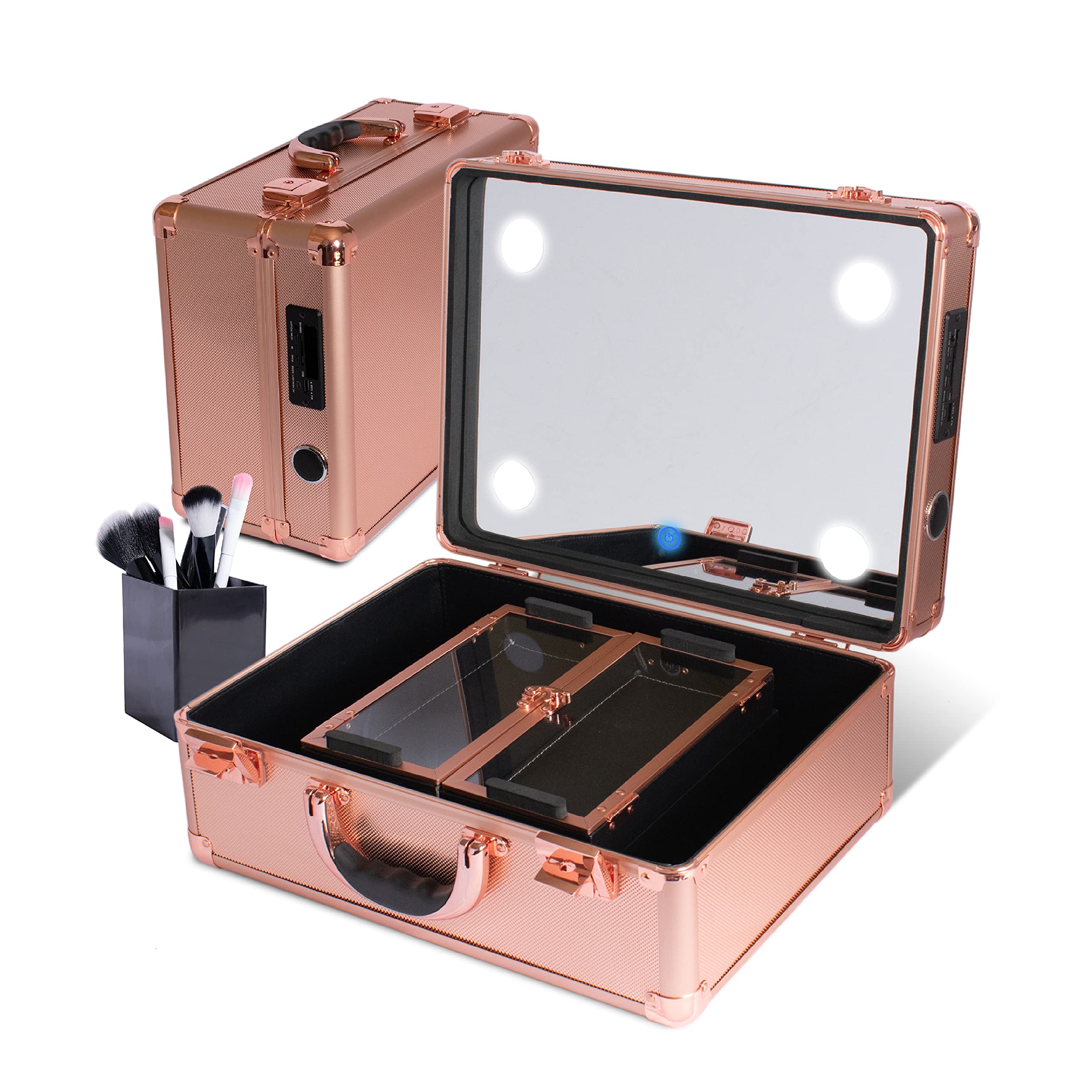 Portable Makeup Train Case Professional Travel Cosmetic Organizer and Storage Box with Full