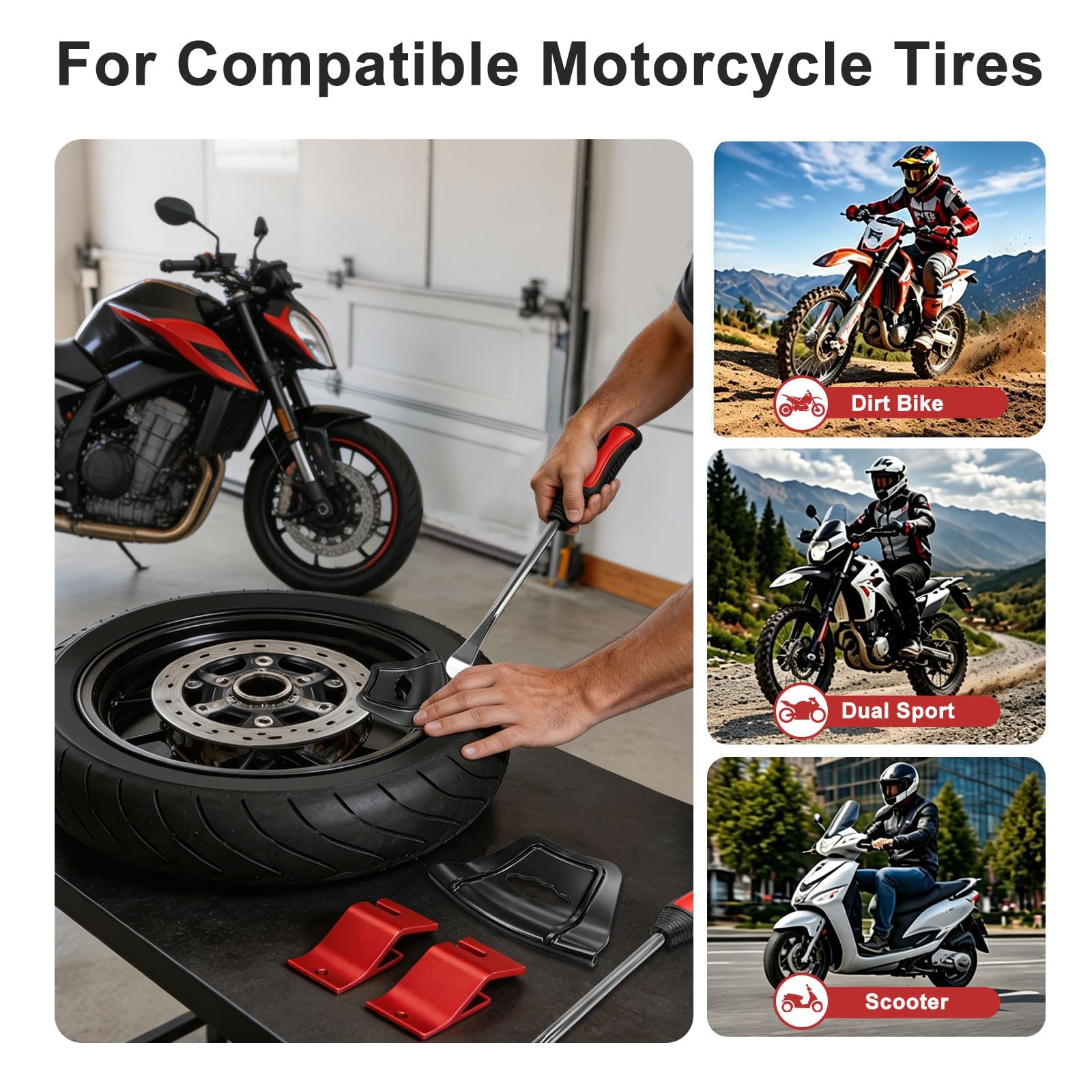 Linkstyle Set di attrezzi per la sostituzione degli pneumatici della moto, con supporto per pneumatici, protezioni per cerchioni e leva per pneumatici per Dirt Bike, moto, scooter