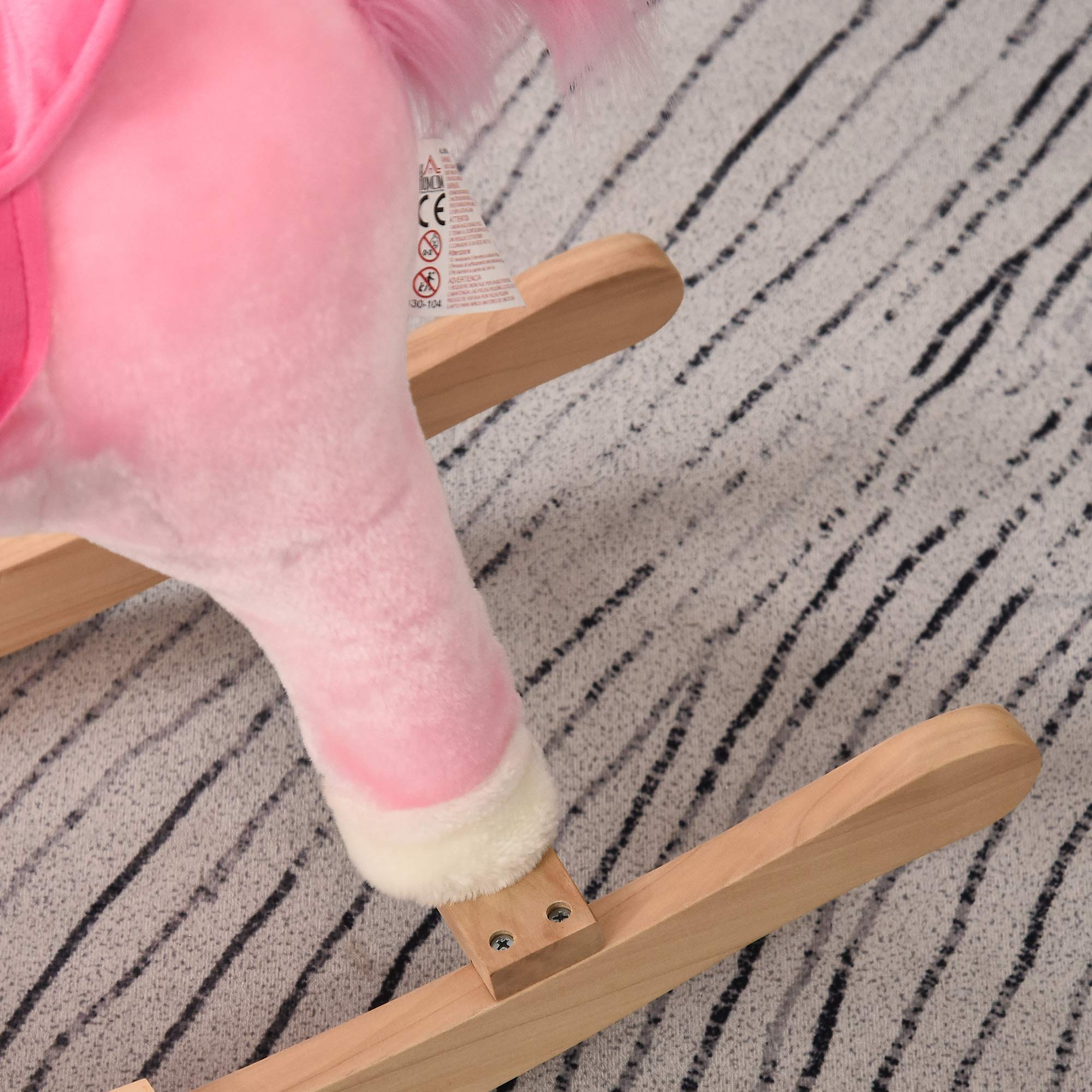 HOMCOM Cavallo a dondolo modello Unicorno con Suoni autentici Sella Grande Comfort Legno di pioppo Rosa dim. L74 x L33 x 62H cm