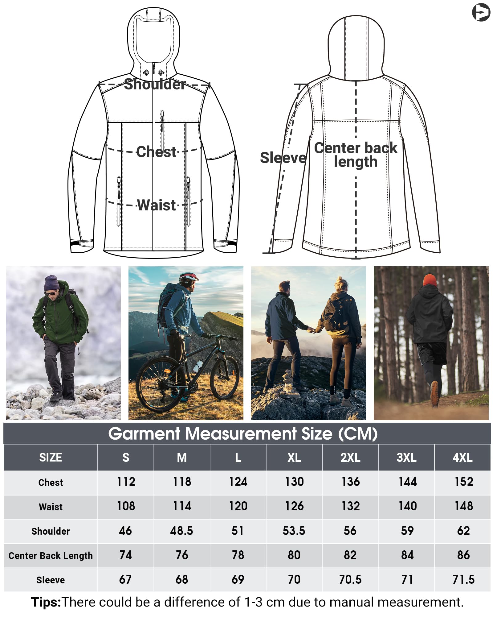 Outdoor Ventures Giacca antipioggia da uomo, impermeabile, traspirante, pieghevole, leggera giacca a vento per il tempo libero, escursionismo, campeggio