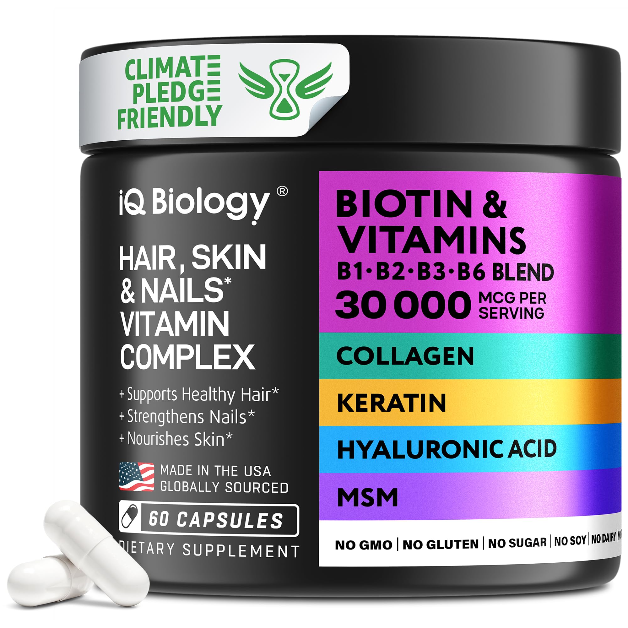 Biotin Collagen Keratin Neem Supplement - Hair Growth Vitamins for Women & Men - 10000mcg Biotin with Hyaluronic Acid & B Complex - Healthy Hair Loss Support - Skin and Nails Care - 60 Capsules
