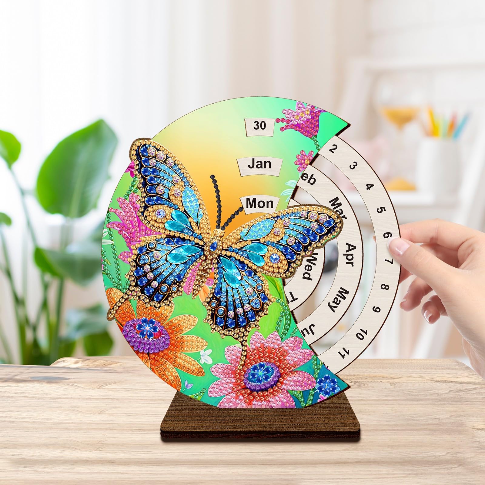 DIY Diamond Art Painting Kalender, 5D Diamant Painting Drehbare Kalenderornamente Aus Holz, Diamant Painting 2025 Tischkalender Tisch Deko Geschenke Kalender Ornamente-3 Stuck-B