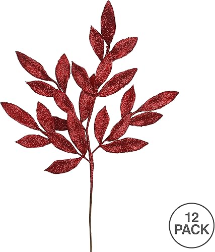 Miniatura 3 de Vickerman Aerosol artificial de hoja de bayleaf con purpurina roja de 22 pulgadas, incluye 12 aerosoles por paquete, espray de purpurina, surtido de