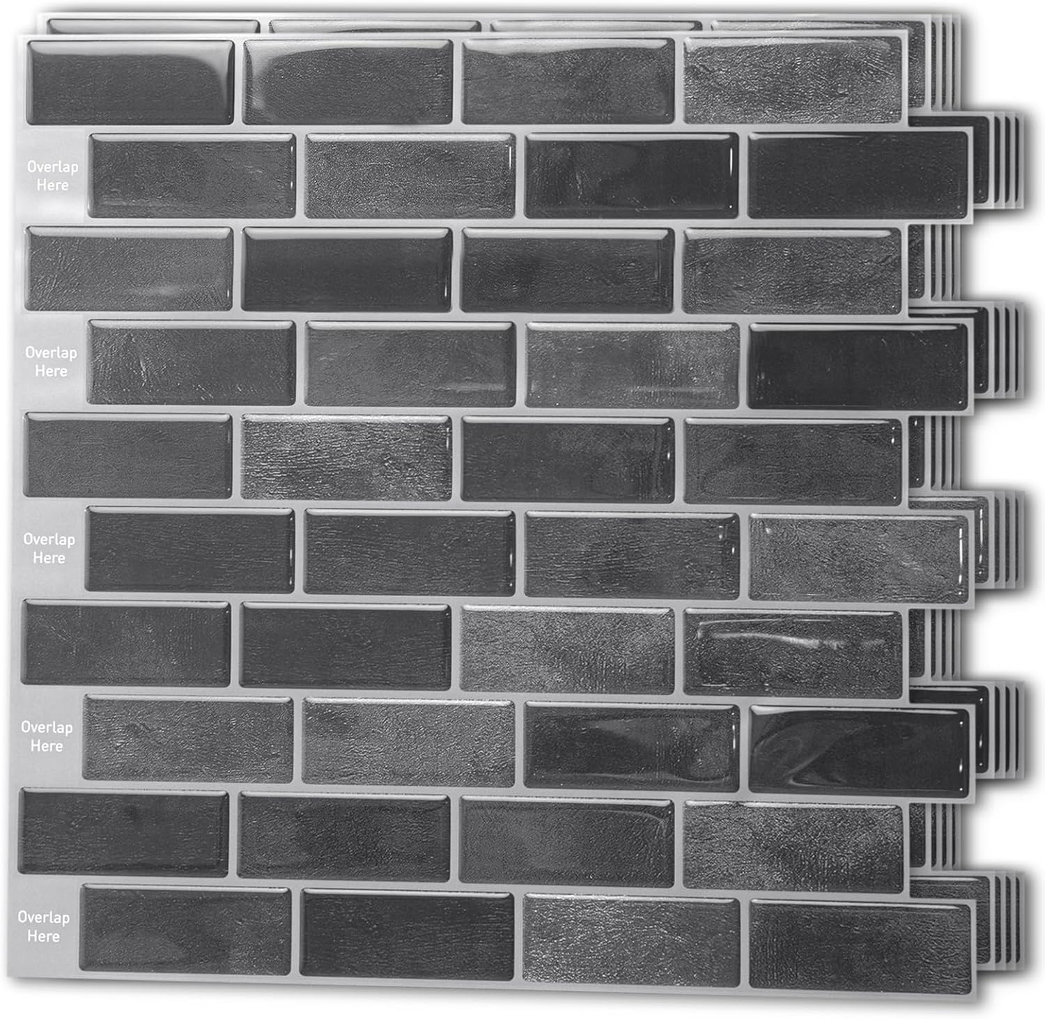 Art3d 10-Sheet Kitchen Backsplash Tiles Peel and Stick, Self Adhesive Wall Tile Sticker for Kitchen Island Bathroom Laundry Room RV Renter 12" x 12" - Smoky Black
