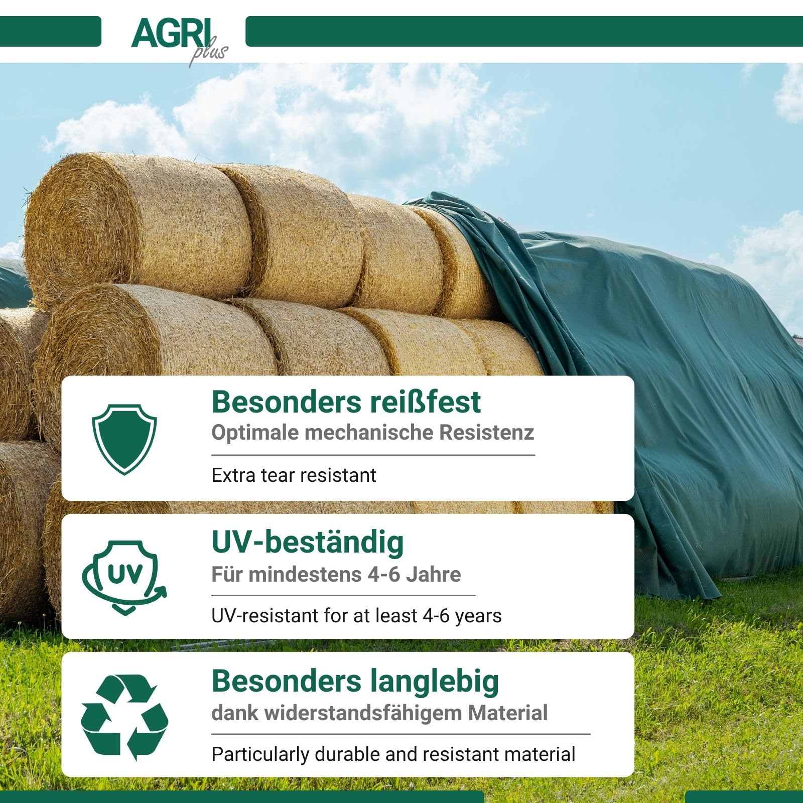 AGRI plus Strohvlies 9,8 x 6 m - ohne Nägel I Stabiles 140 g/m² Schutzvlies aus Polypropylen I Extrem reißfestes Heuvlies für langfristigen Schutz I Abdeckvlies wetterfest & UV-beständig