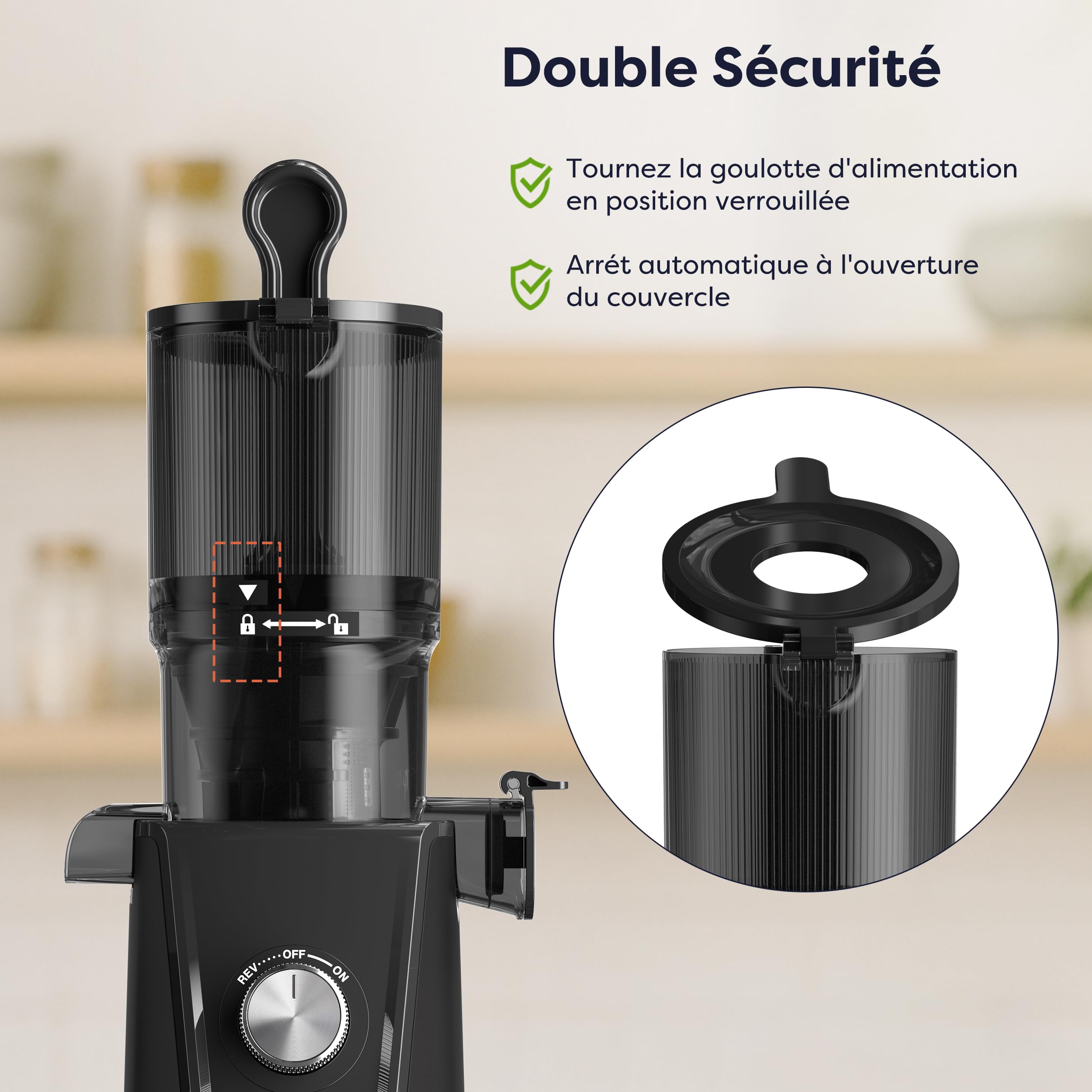 Ciarra AWSJ046-B Extracteur de Jus Fruits Légumes, Slow Juicer 1.2L Sans BPA, 108 mm, Noir