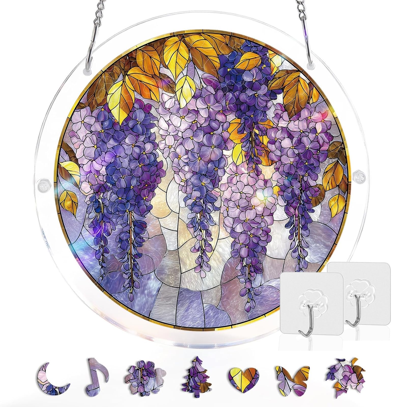 Acrylic Puzzle Suncatcher 83 Pieces, 7.4 Inch, DIY Window Hanging Decoration for Home & Garden, for Women, Men, and Moms, Ideal for Birthday or Home Decor,Style d,S (7.4in) — view 17
