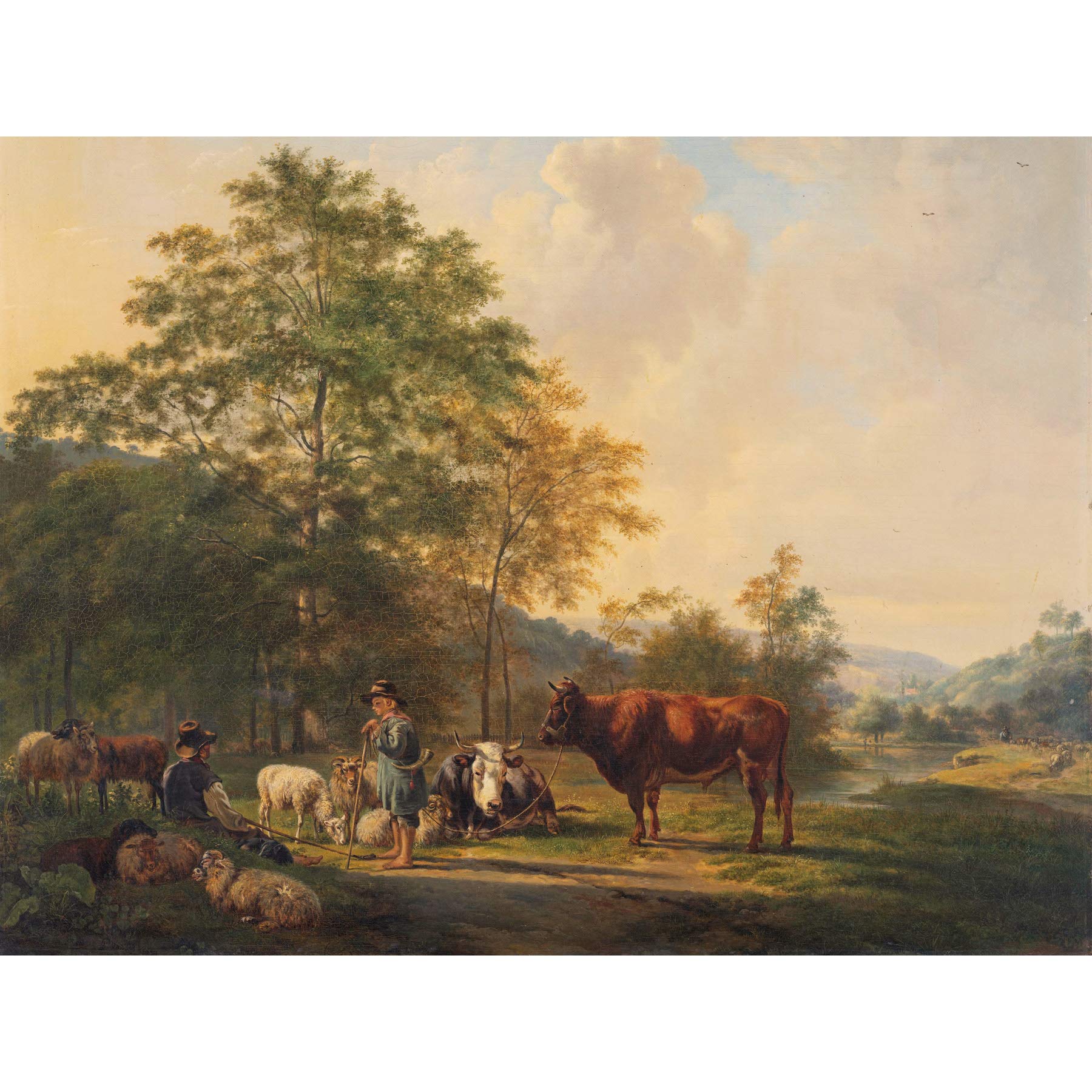Artery8 Van Os Hilly Landscape Shepherd Cattle Painting Premium Wall Art Canvas Print 18X24 Inch