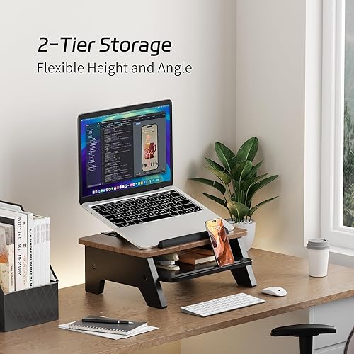 Miniatura 2 de Soporte para laptop de 2 niveles, elevador ajustable, accesorios organizadores de escritorio, refrigeración ventilada, soporte ergonómico para