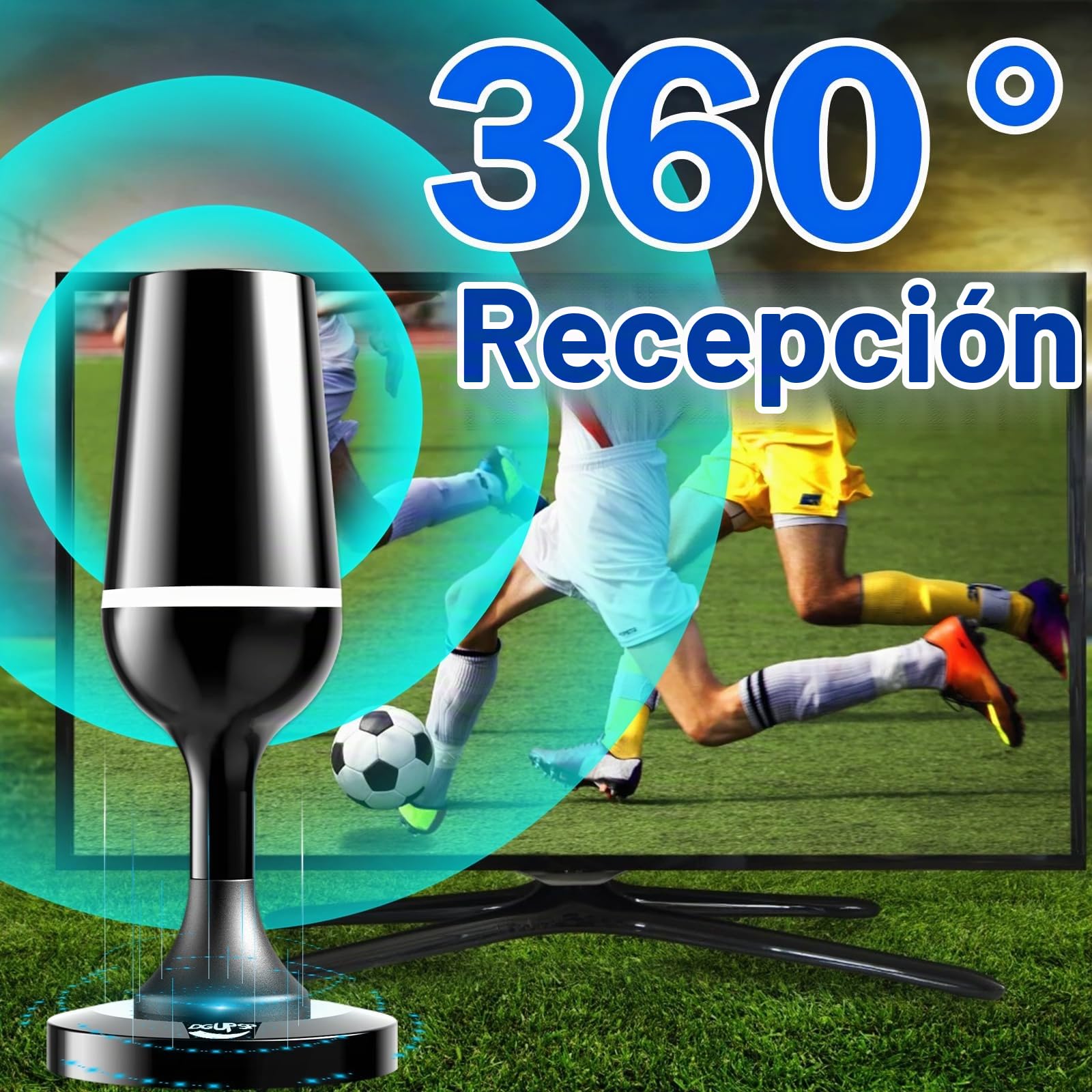 Antena TV Interior Potente, Recepción 80KM Larga Distancia, Antena TV Exterior Portátil con Base Magnética/Amplificador, Soporte 4K 1080P, DVB-T2 VHF UHF VHF- Todos los Televisores