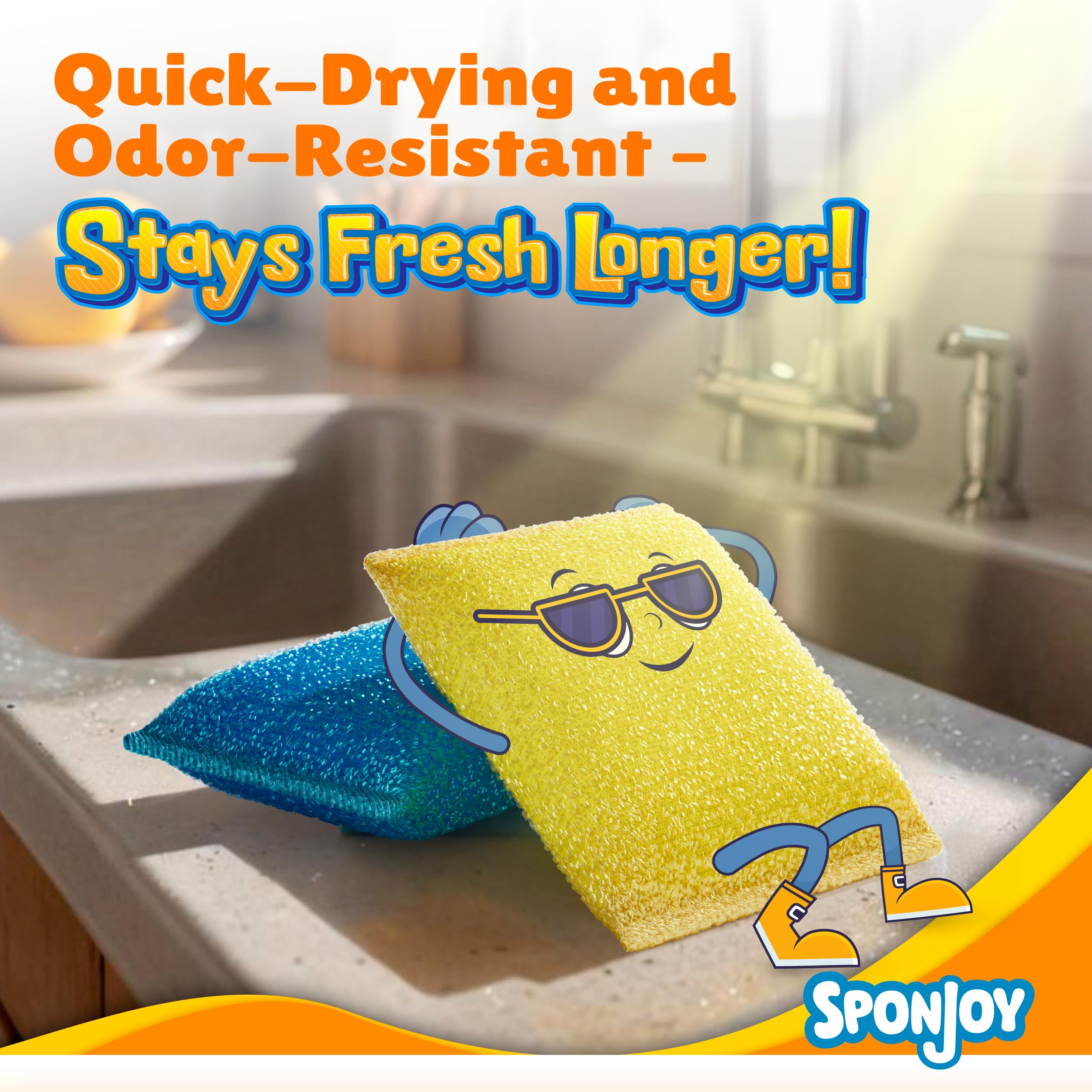 Sponjoy 6-Pack Dish Sponges Kitchen - Colorful Kitchen Sponges for Washing Dishes, Non-Scratch & Odor-Resistant Dish Sponge Bulk, Long-Lasting & Durable for Multi-Surface Cleaning, Dishwasher Safe