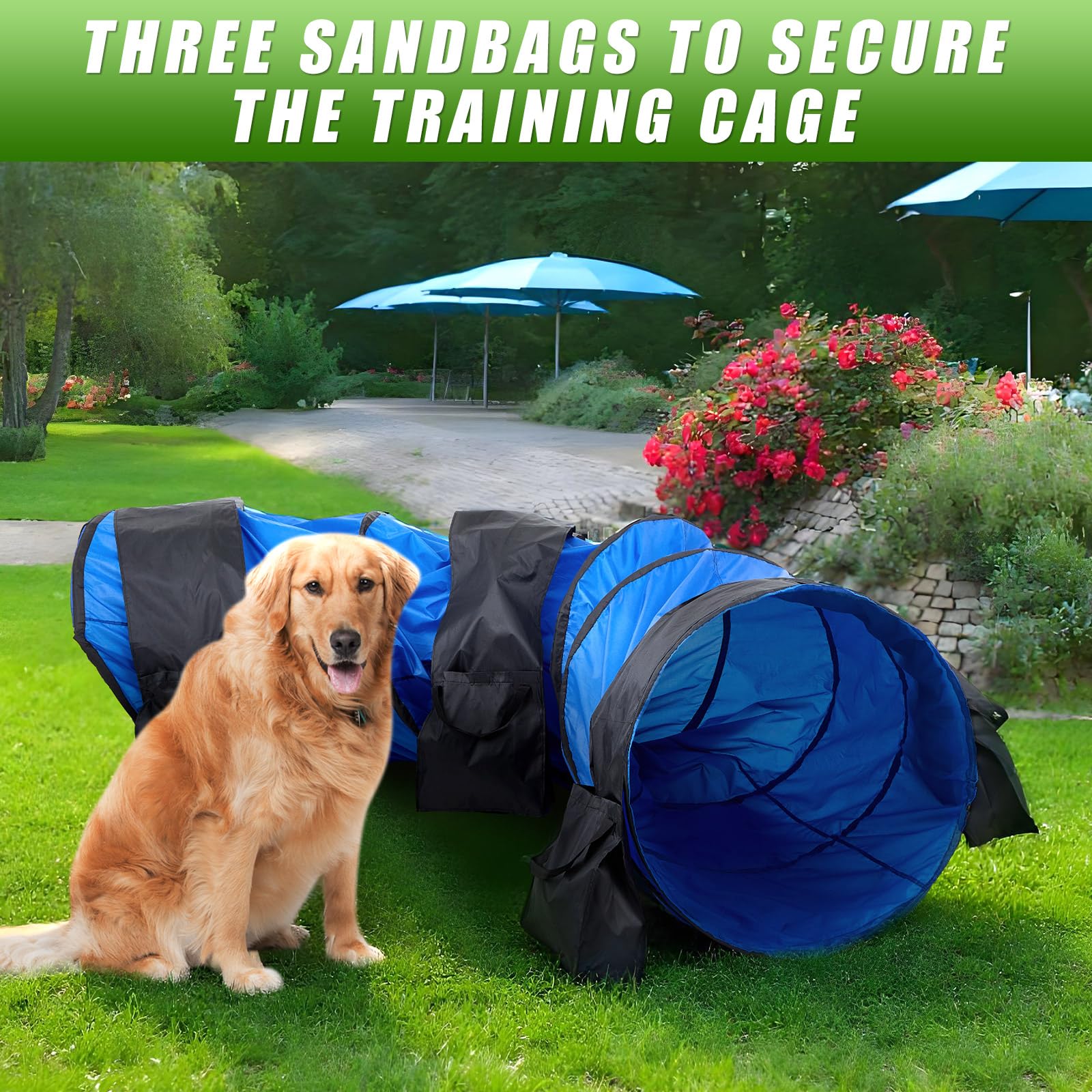 28 in 18 Foot Blue Extra Large Dog Agility Tunnel with Sandbags Dogs Agility Training Equipment Tunnel with 4 Pack Sandbags Carry Bag and 4 Ground Spikes for All Medium and Large Dogs - image 6