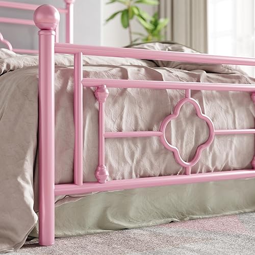 Miniatura 82 de HOOMIC Base de cama de plataforma metálica de tamaño individual de 14 pulgadas con estilo victoriano vintage, cabecera y estribo de hierro