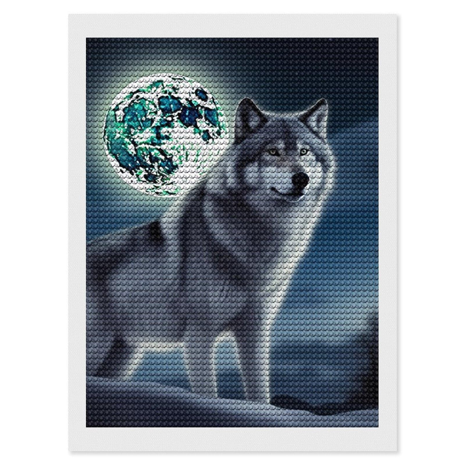 DWVTSLH Wolf Under Moon Diamond Painting Kits for Adults, Personalized Diamond Photo Art Full Drill, DIY 5D Diamond Art Painting Kits for Beginners, Home Wall Decor 12"x16"