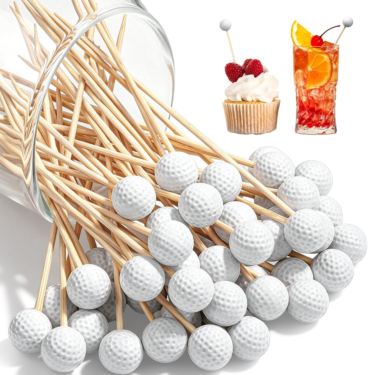 Aodaer 50 Pieces Golf Toothpicks 4.7 Inch White Golf Skewers Golf Cocktail Picks Sport Fruit Picks Decorative Toothpicks for Appetizers Cocktail Catered Events Buffet Party Holiday Supplies