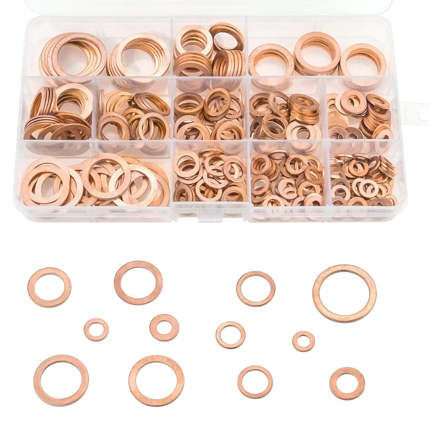 300pcs cobre 12 tamaños métricas de sellado arandelas Surtido Set