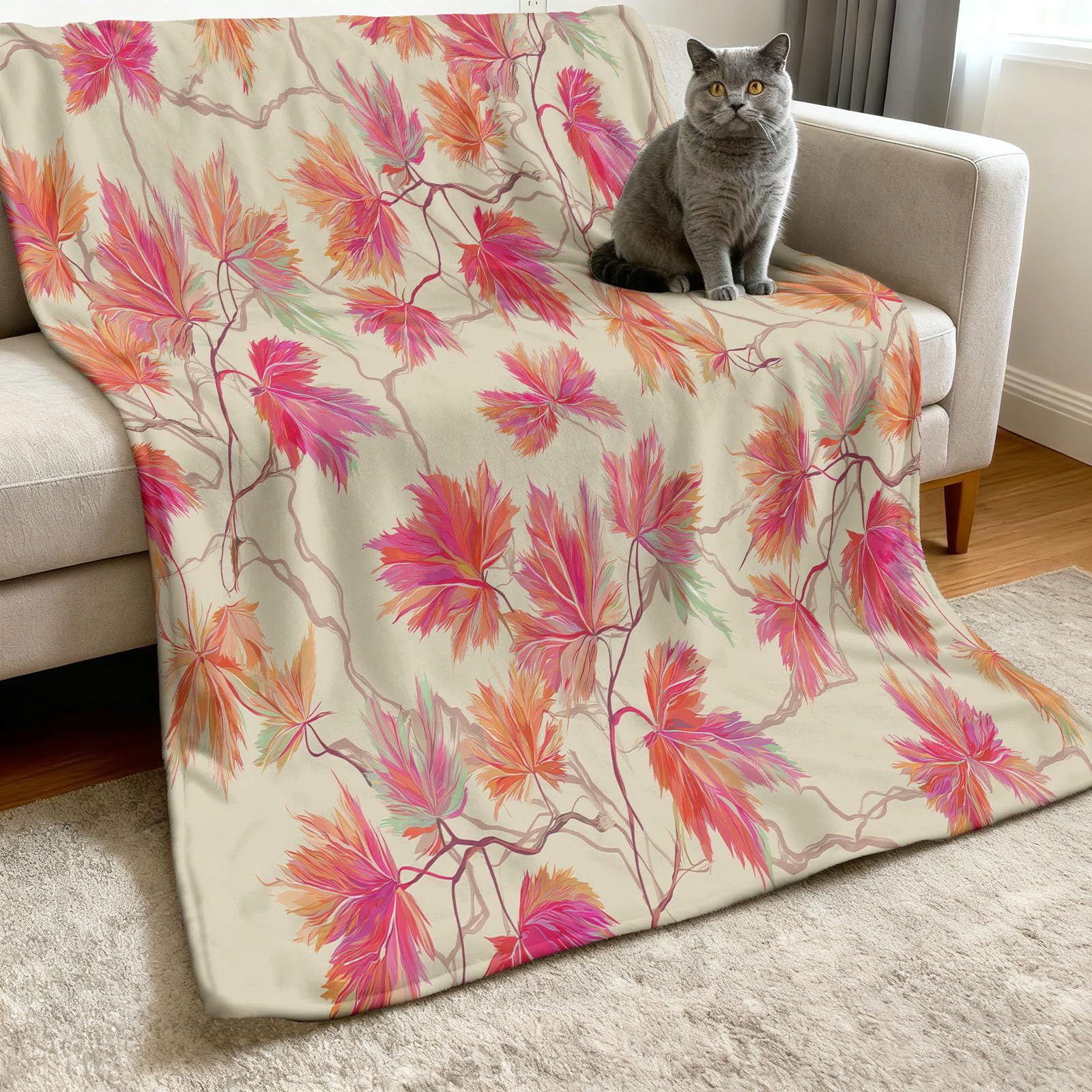 Generisch Manta de 180 x 200 cm, suave franela de color rosa y naranja, exquisita manta de forro polar, manta de sofá para cama, sofá o dormitorio
