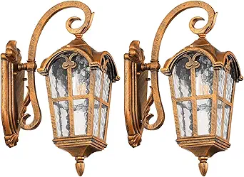 17.1" H Gold Outdoor Wall Lights - Waterproof & Anti-Rust Aluminum Porch Light Wall Mount, Hammered Exterior Lighting Fixtures, Outside Wall Lantern for Patio, Doorway, Garden, 2 Pack