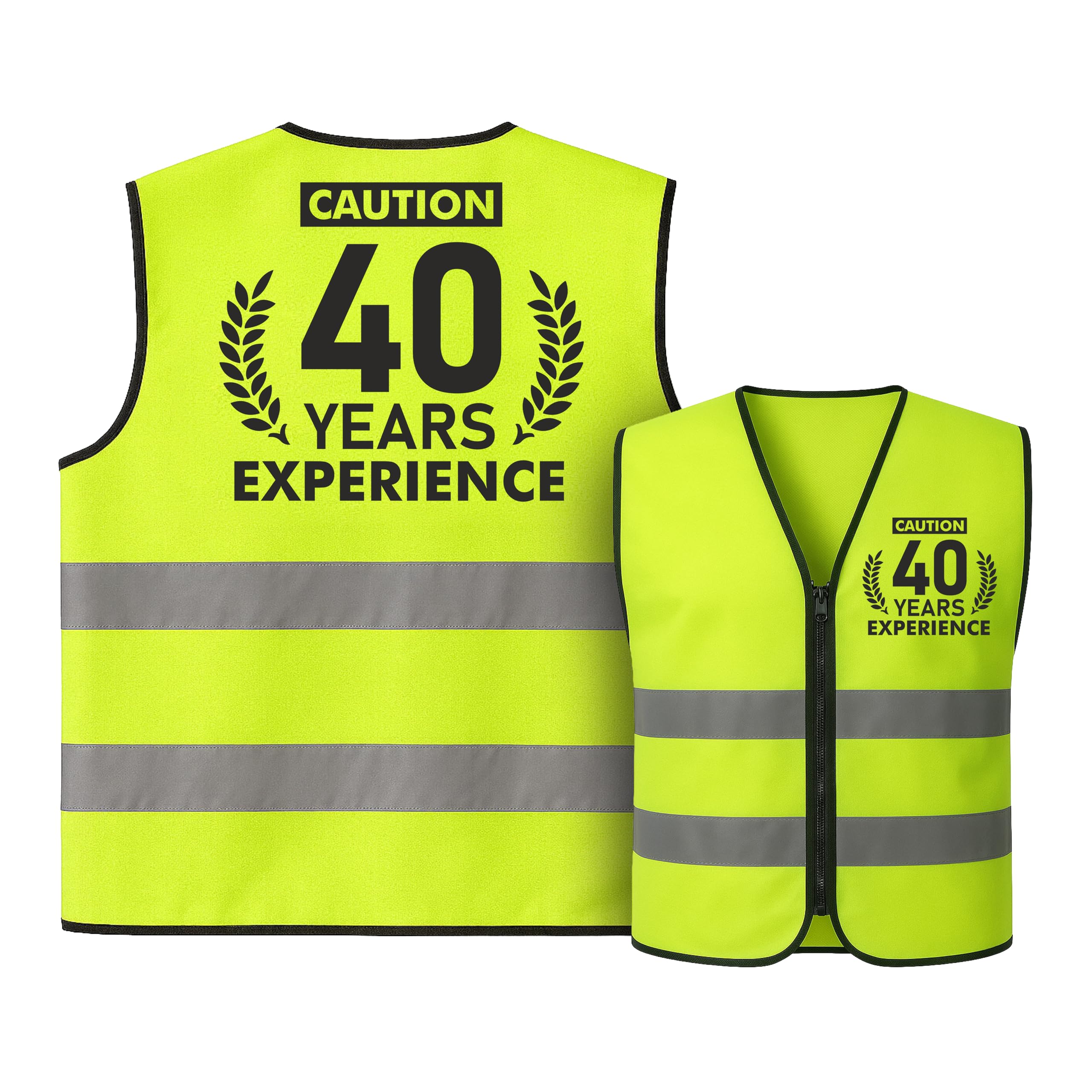 CROWNLY CRYSTAL® 40 Years Experience Hi Vis Vest – Gifts for Men – Funny Safety Gear – Neon High Visibility Clothing – Novelty Birthday Gift for Adults – Reflective Safety Apparel