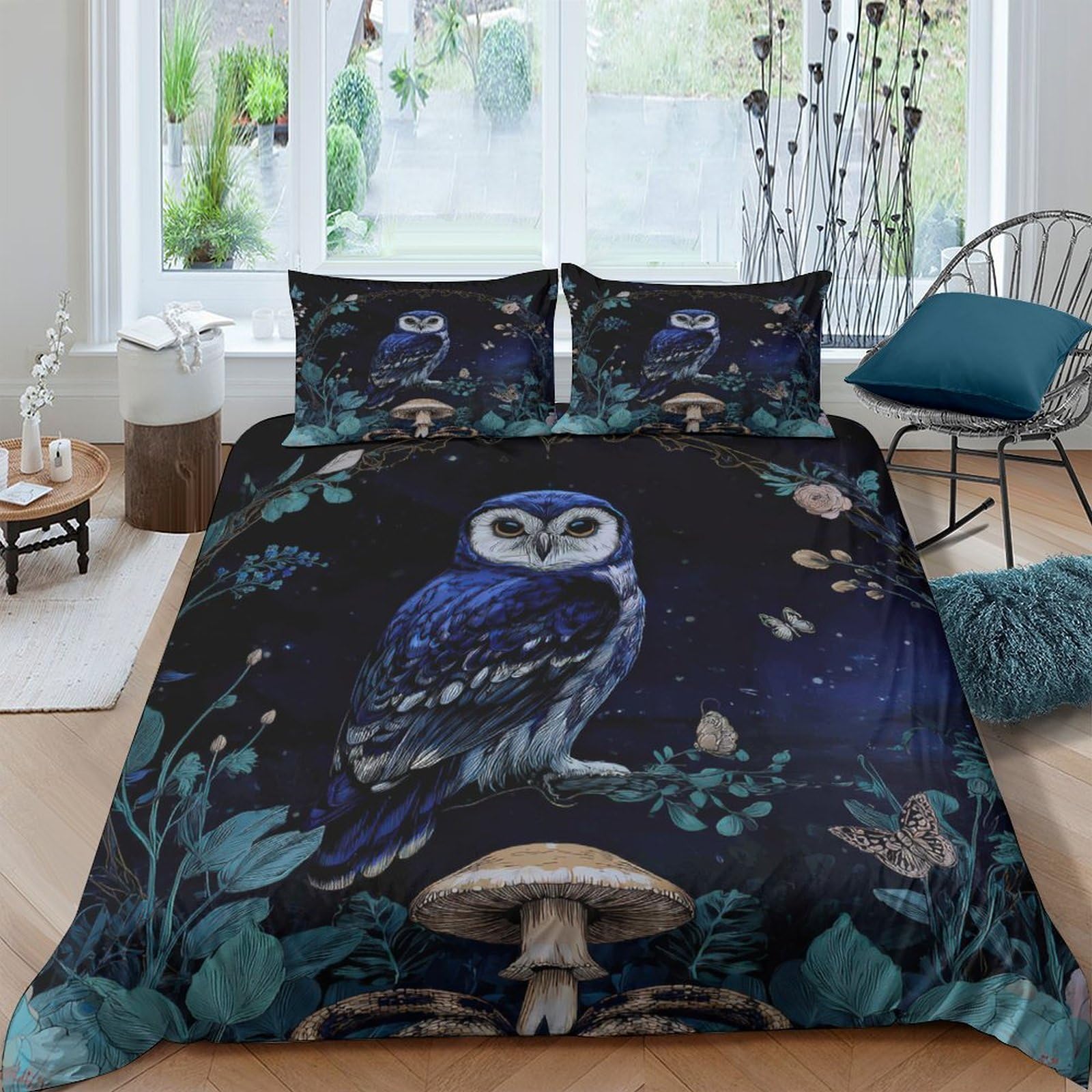 Ctjqhvkz Style-6 3D Printed Night Owl Fitted Sheet Microfiber Soft Forest Mushroom Bed Sheet For Bedroom Guest Room Decor Single（135X200cm）