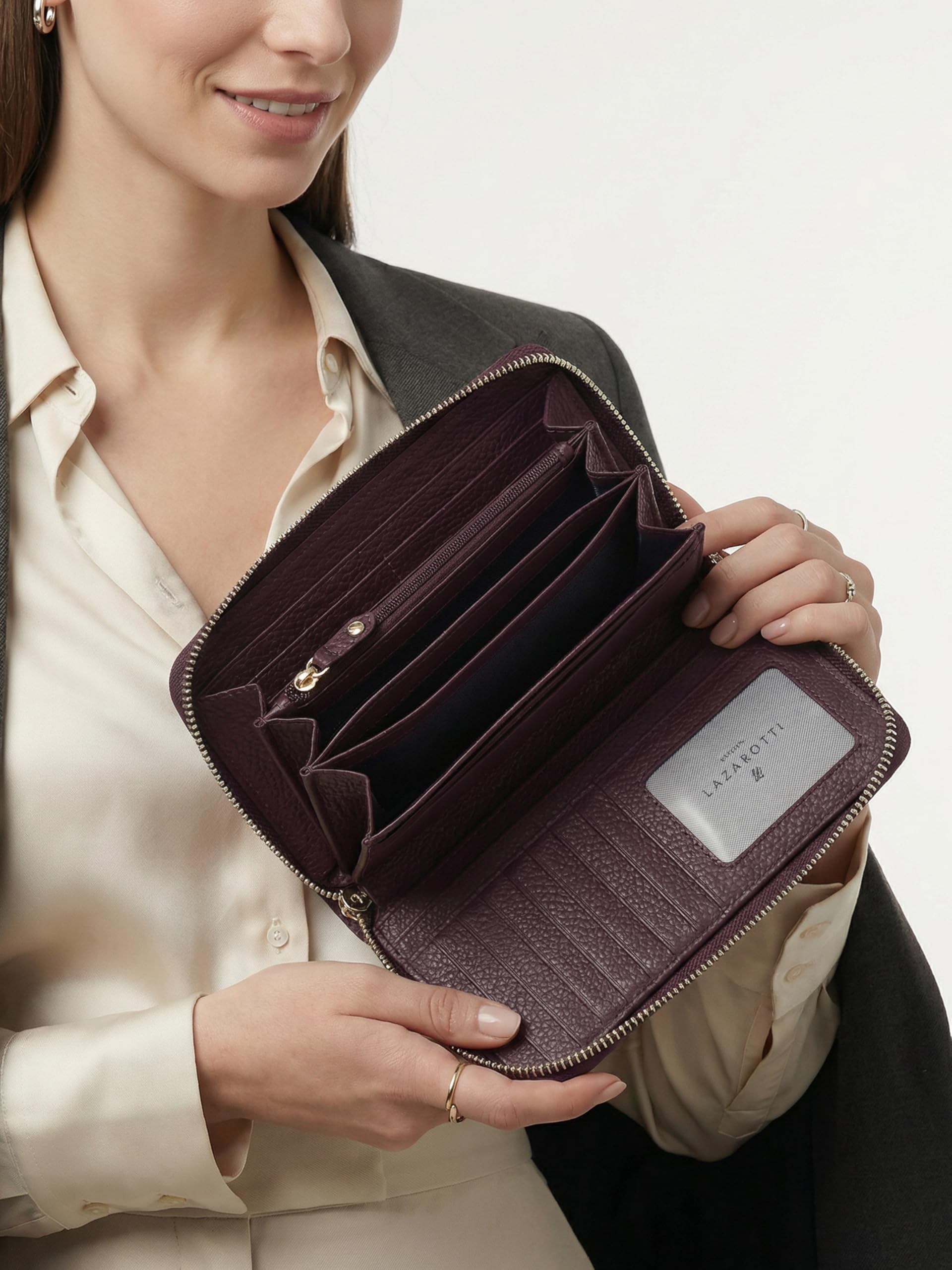 Lazarotti Bologna XL Leder Geldbörse Damen | 2 große Reißverschlussfächer, 20 Kartenfächer, Münzfach, RFID-Schutz | 20 x 4 x 11 cm