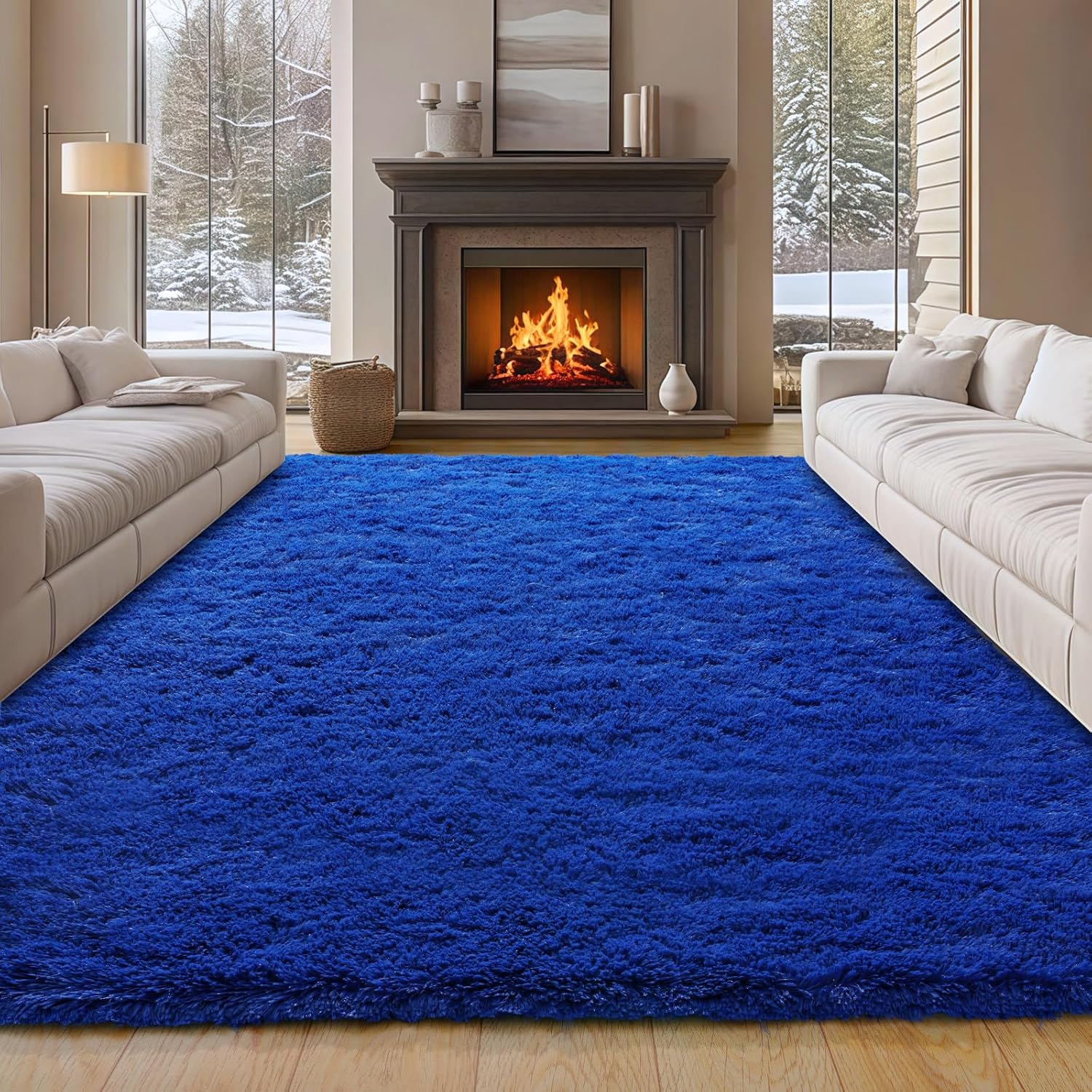 9x12 Large Area Rugs for Living Room, Blue Fluffy Shag Rug for Bedroom and Nursery, Soft and Comfy, Big Fuzzy Carpet for Kids, Girls, Boys Room Dorm Home Decor Aesthetic, Upgrade Non Slip 9' x 12' (Rectangular) Blue