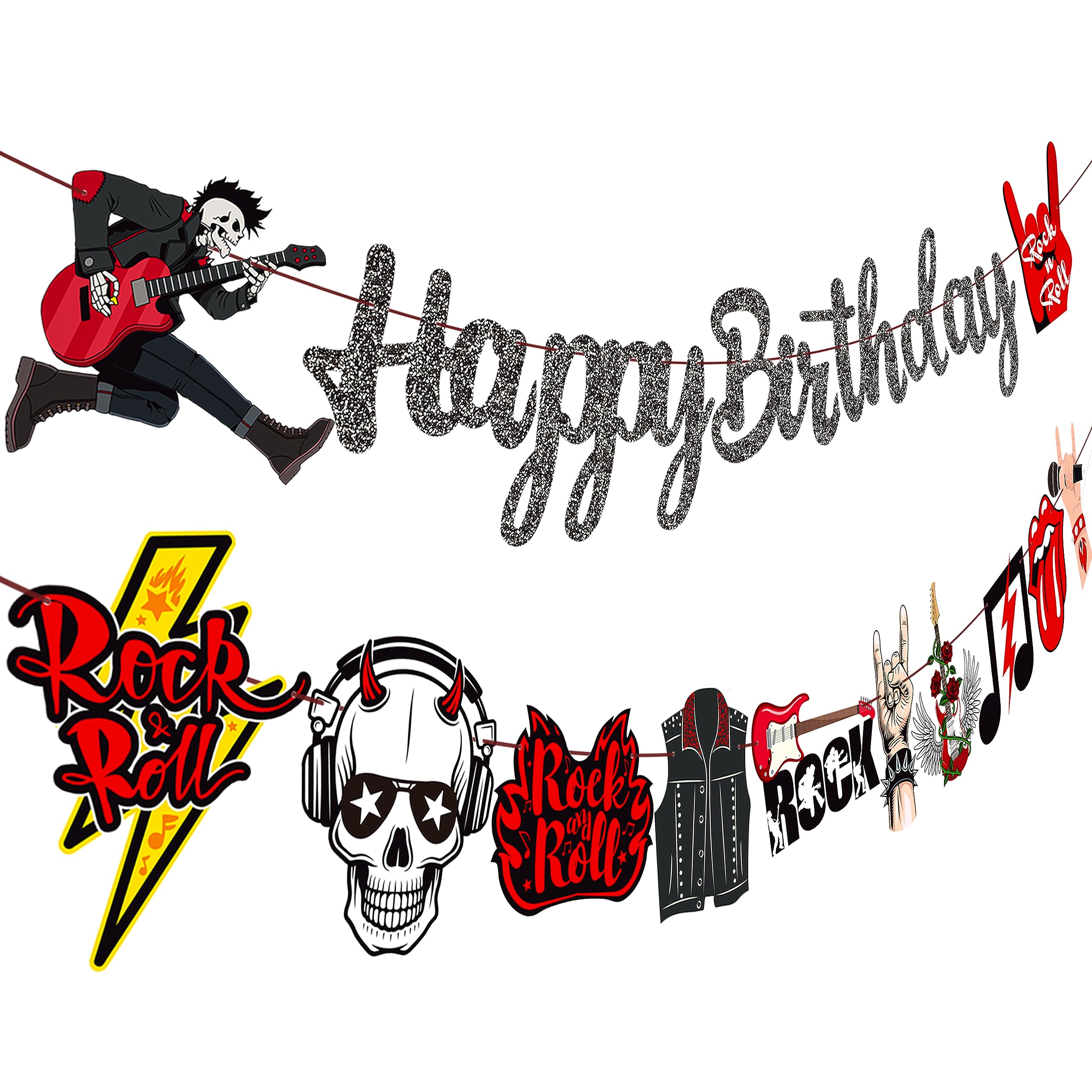 Rock and Roll Birthday Party Banner Born to Rock Birthday Party Decorations Rock Party Cutout Banners 2Pcs Rock Music Hanging Banners for Rock Star Baby Shower Supplies