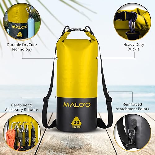 Miniatura 4 de Malo'o Mochila seca resistente 100% impermeable de 30 litros. Mantiene el equipo seco para pesca, rafting, kayak, playa, canotaje, senderismo y