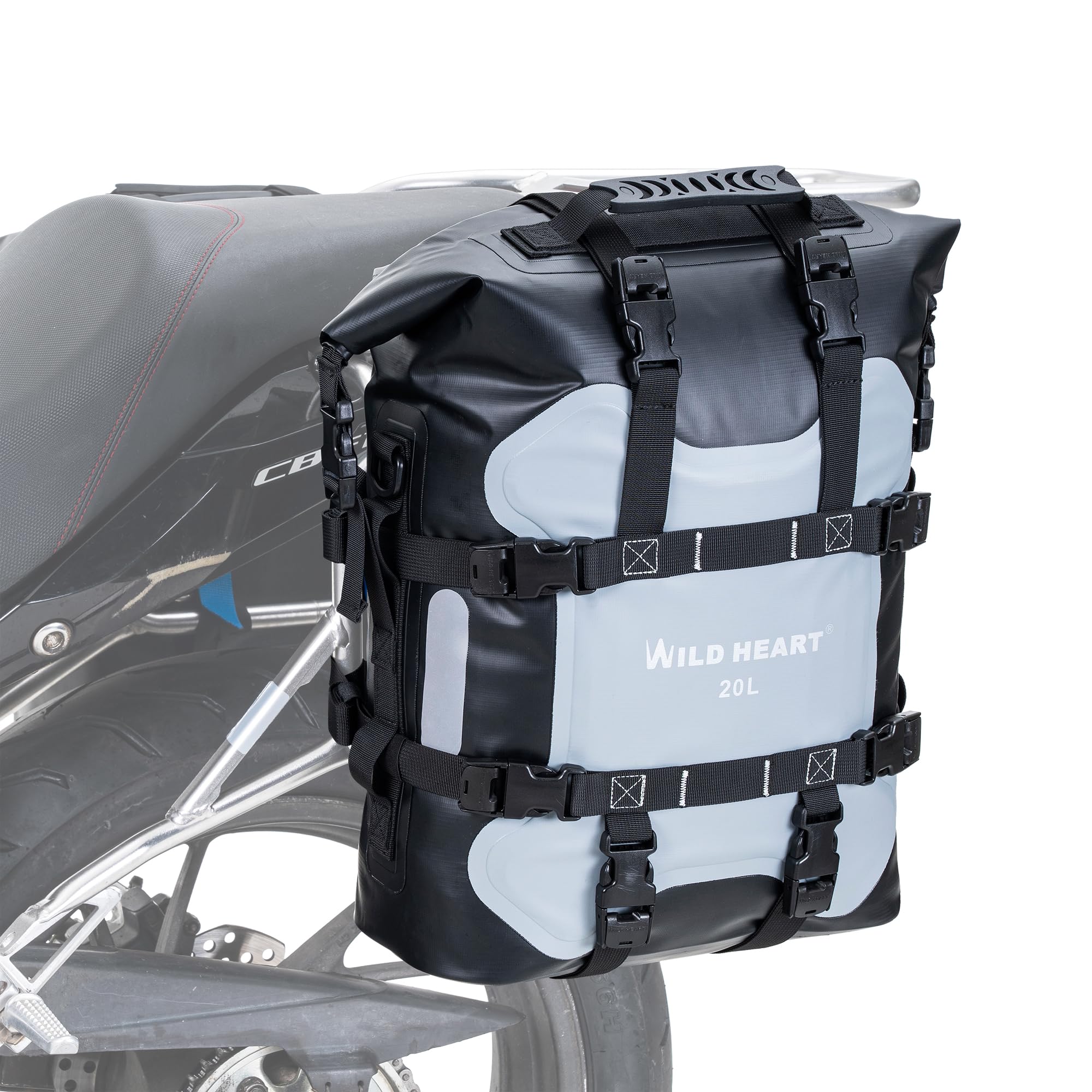 WILD HEART Motocicleta Bolsa Lateral de suspensión de Acero Inoxidable Impermeable Alforjas 20L/25L Pianner Bolsa Resistente al Desgaste de Uso General (Gris, 20L)