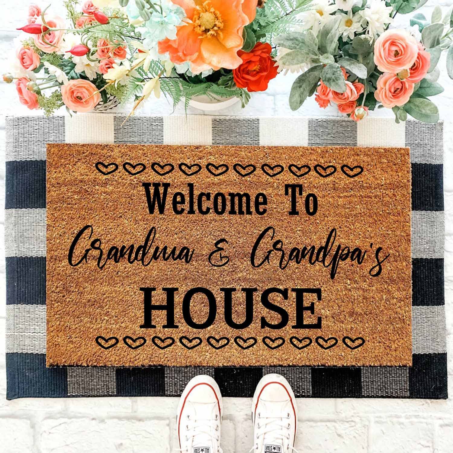 Lustige Fußmatte aus Kokosfaser, Aufschrift "Welcome to Grandma and Grandpa's House", Willkommensgruß, Türmatte für den Eingangsbereich, personalisierte Teppiche, für den Außenbereich, 60x40 cm