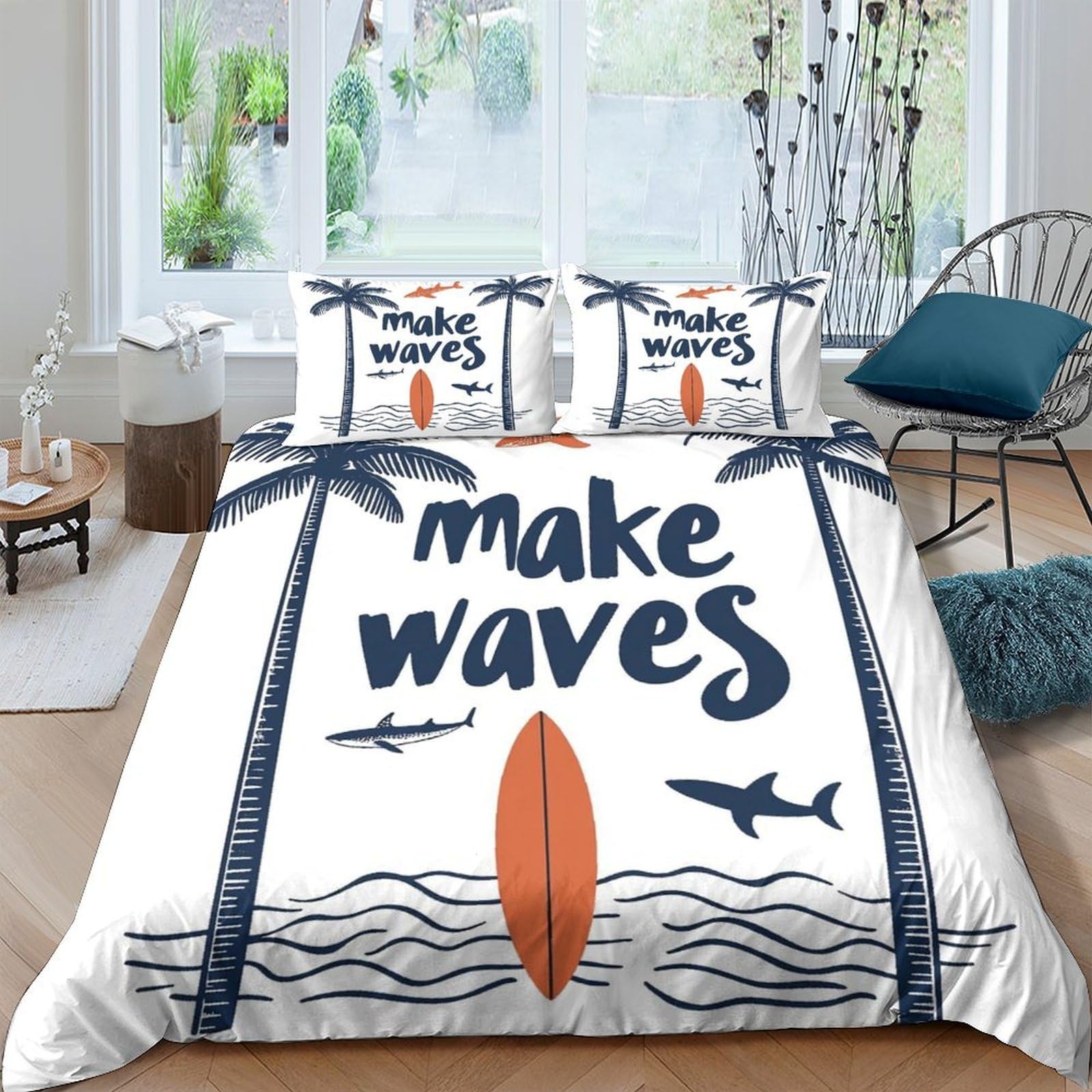 Ctjqhvkz Style-1 3D Printed Palm Tree Beach Fitted Sheet Microfiber Soft Breathable Shark Surf Board Bed Cover For Bedroom Dorm Decor Single（135X200cm）