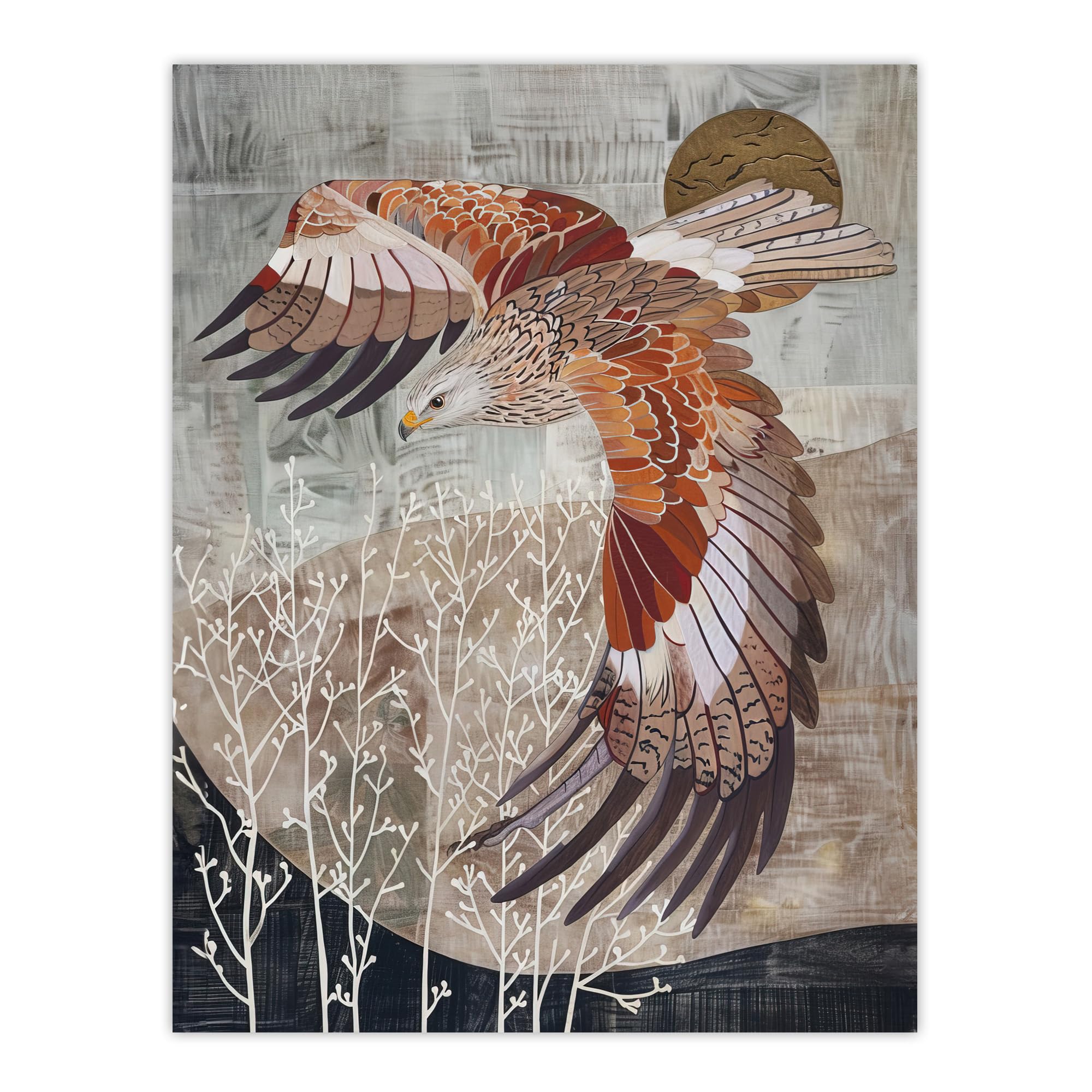 Artery8 Red Kite in Flight Stylised Animal Painting Living Room Large Wall Art Poster Print Thick Paper 18X24 Inch
