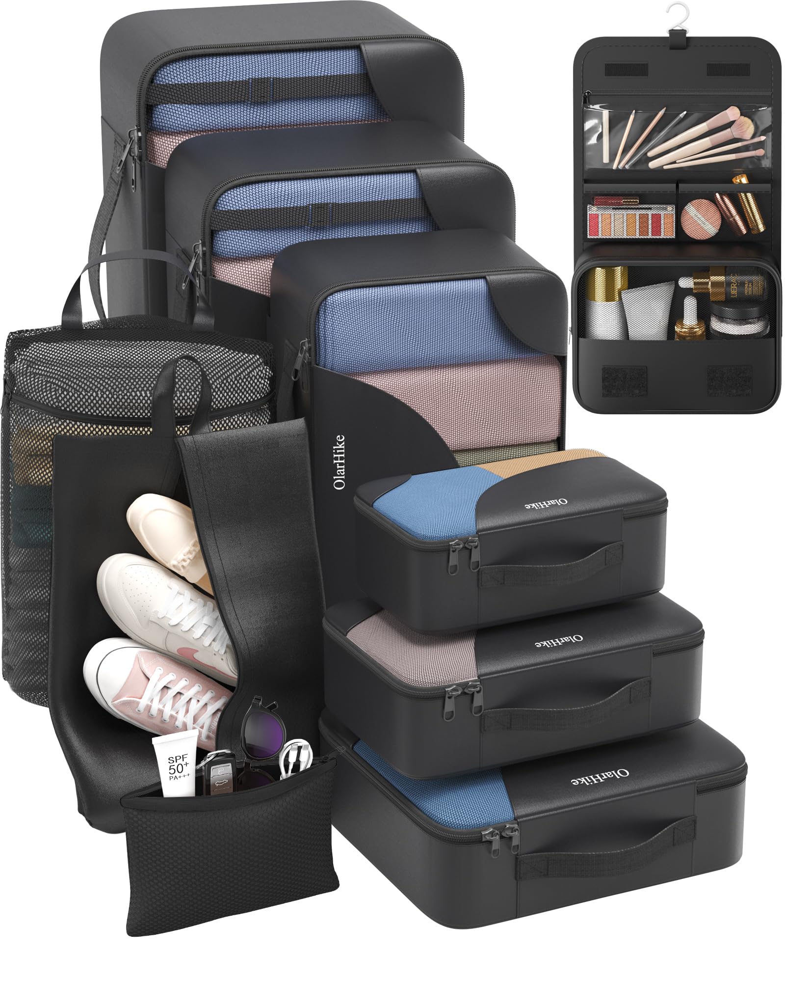 OlarHike 10 Set Packing Cubes for Travel,Gifts for Women Mom,Anti-Tearing Suitcase Organizer,with Over 1000 pcs Mesh Holes,Vacation Essentials &amp; Accessories for Cruise Ship