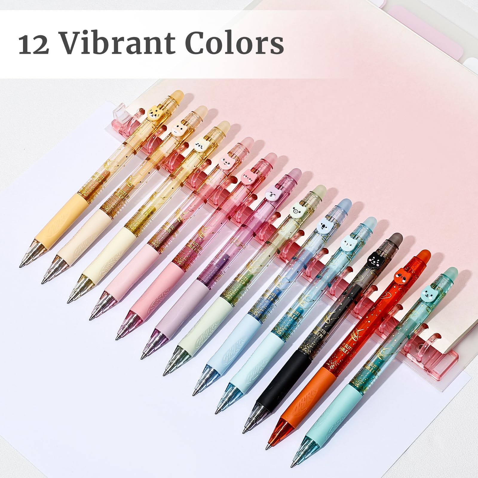 Lot de 12 stylos à encre gel effaçable à paillettes, pointe fine