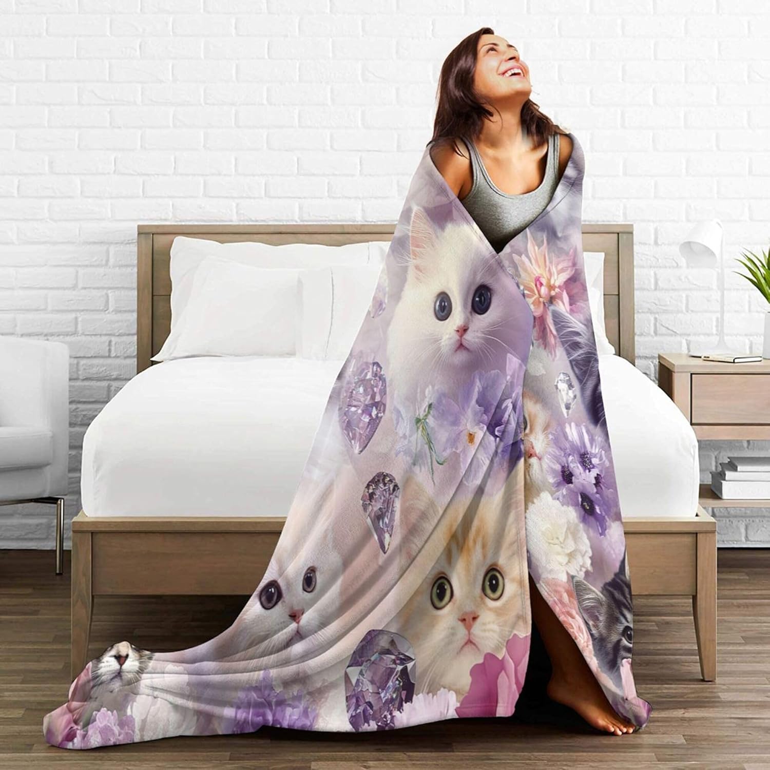 Kawaii Cat Blanket - Soft Cozy Kitten Plush Throw Blanket, Super Warm Fleece Fuzzy Bedding Blanket for Kids, Girls, Boys, Women Bed Decor Stuff, 40"X50" - Image 7