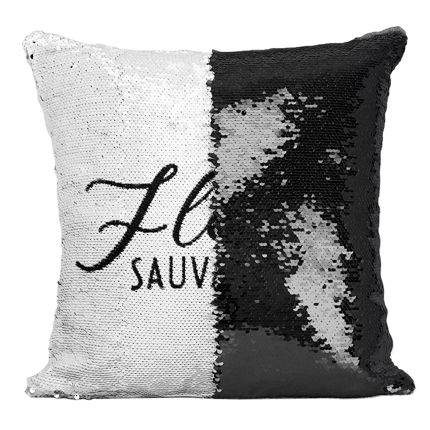 Coussin sequin et paillettes noir motif floral élégant pour une décoration chic raffinée
