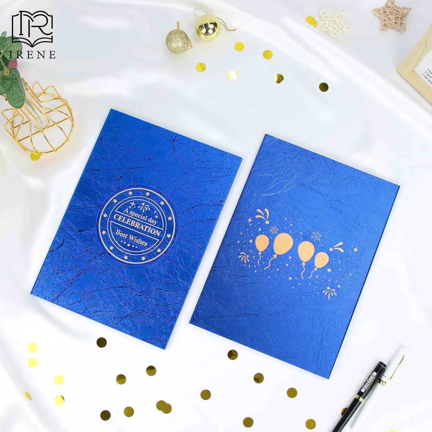 IRENE Guest Book for DIY, Blank Blue Gold Party Decoration Sign Book Alternative for Wedding, Birthdays, Graduation, Baby Showers, Quinceanera, Farewell, Retirement Celebration Party - Image 7