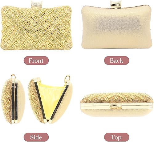 Miniatura 6 de Bolsos de mano con diamantes de imitación para mujer, bolso de noche brillante, bolso de novia de cristal para fiesta, graduación, boda dorado ( A -