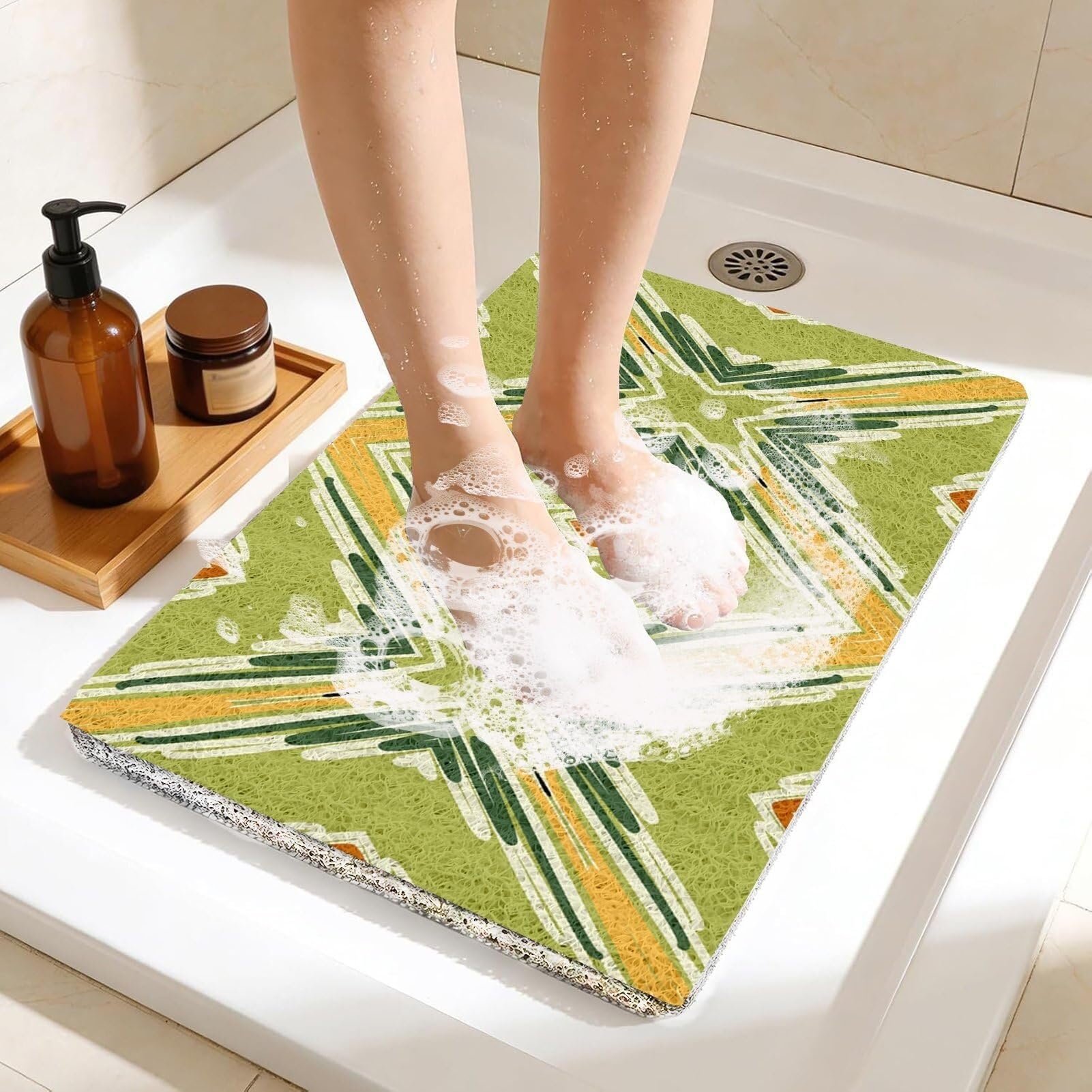 AQFYGDJVPNSL Shower Mat Non-Slip Washable Quick Drying Loofah Massage Soft Comfort Shower Mats Bath Mat with Drain for Wet Areas Marigold