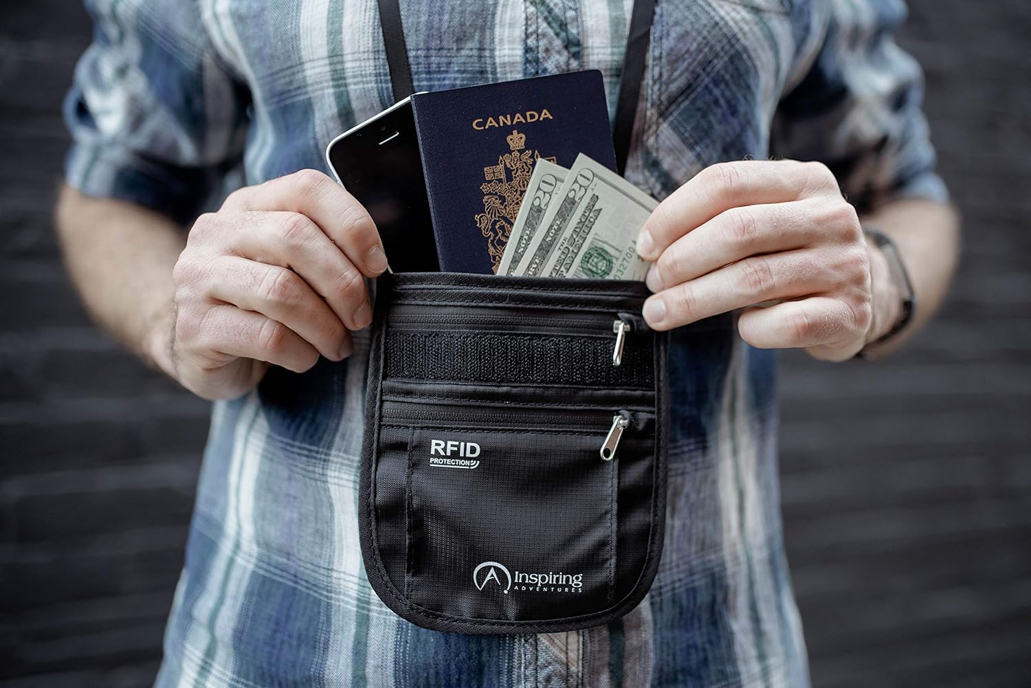 Inspiring Adventures Travel Neck Wallet - RFID Blocking Security - Water Resistant Hidden Neck Stash - Passport Holder & Money Pouch (Small) with Adjustable Strap by Inspiring Adventures