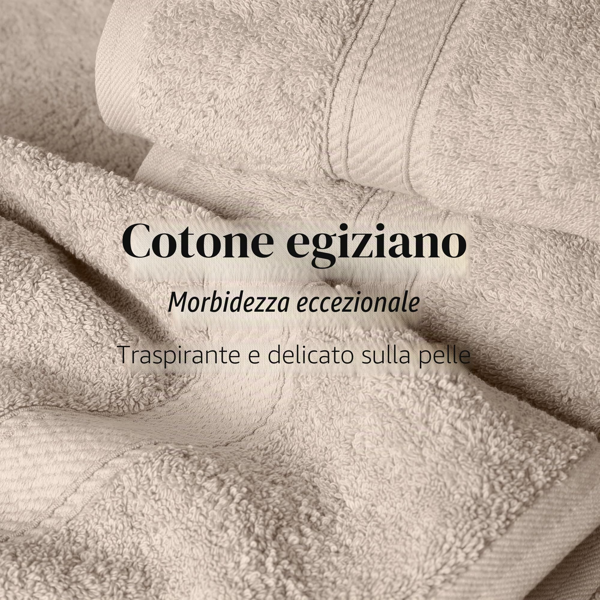 Superior Set di Asciugamani in Cotone Egiziano, 900 g, Pietra, 6 Pezzi