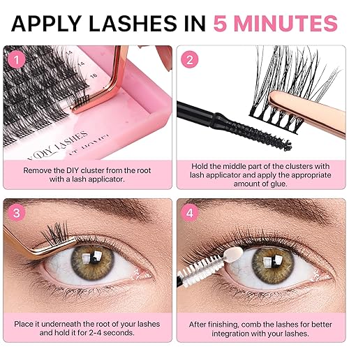 Miniatura 6 de Extensiones de pestañas para bricolaje, 72 unidades, banda súper fina, bandeja mixta suave, pestañas individuales (esponjosas, C-8-16mix)