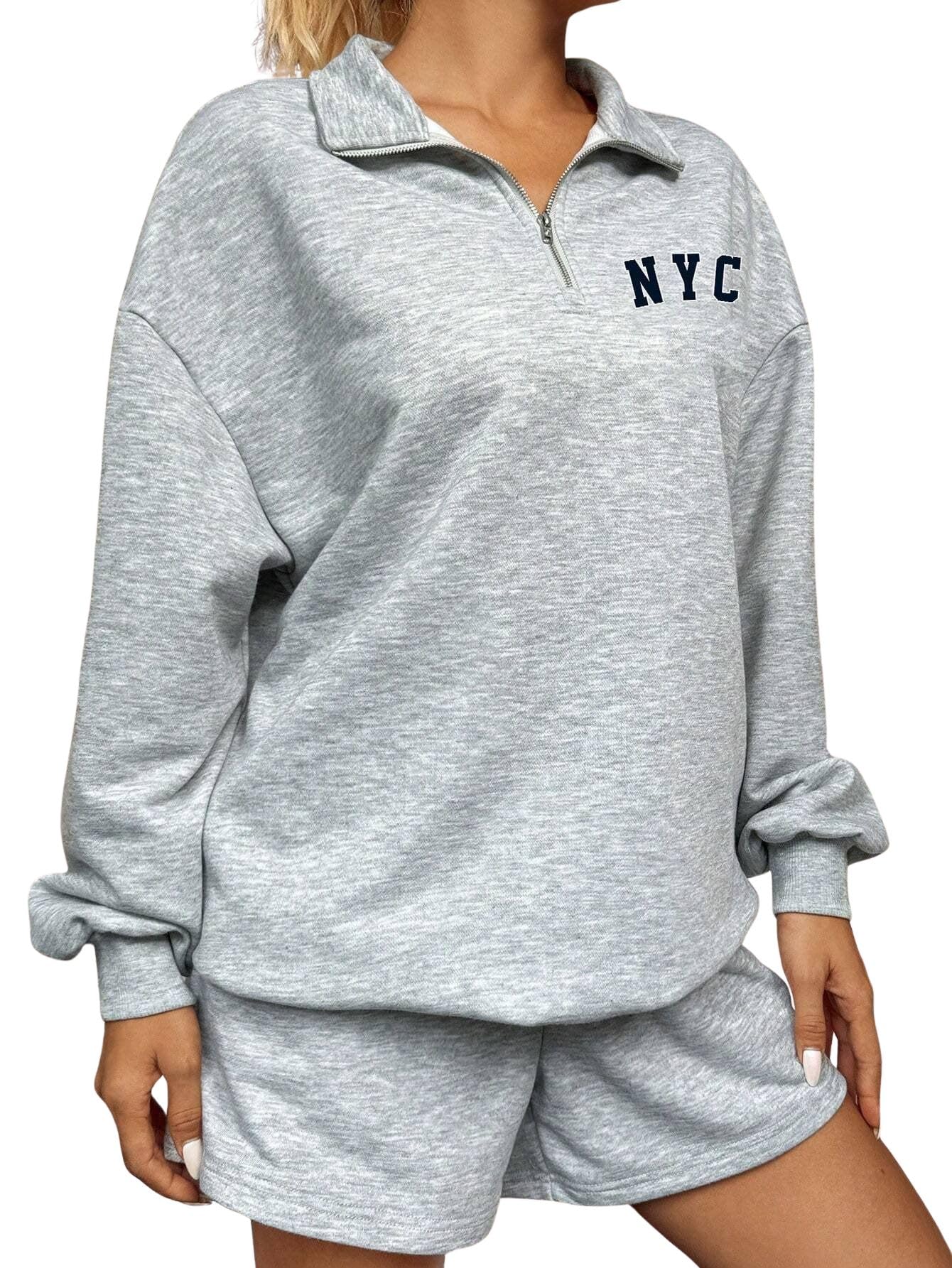 sxv style Women's NYC Half-Zip Pullover Sweatshirt, Gray Heather, Casual Loungewear Top with Quarter Zip Collar-picture-21
