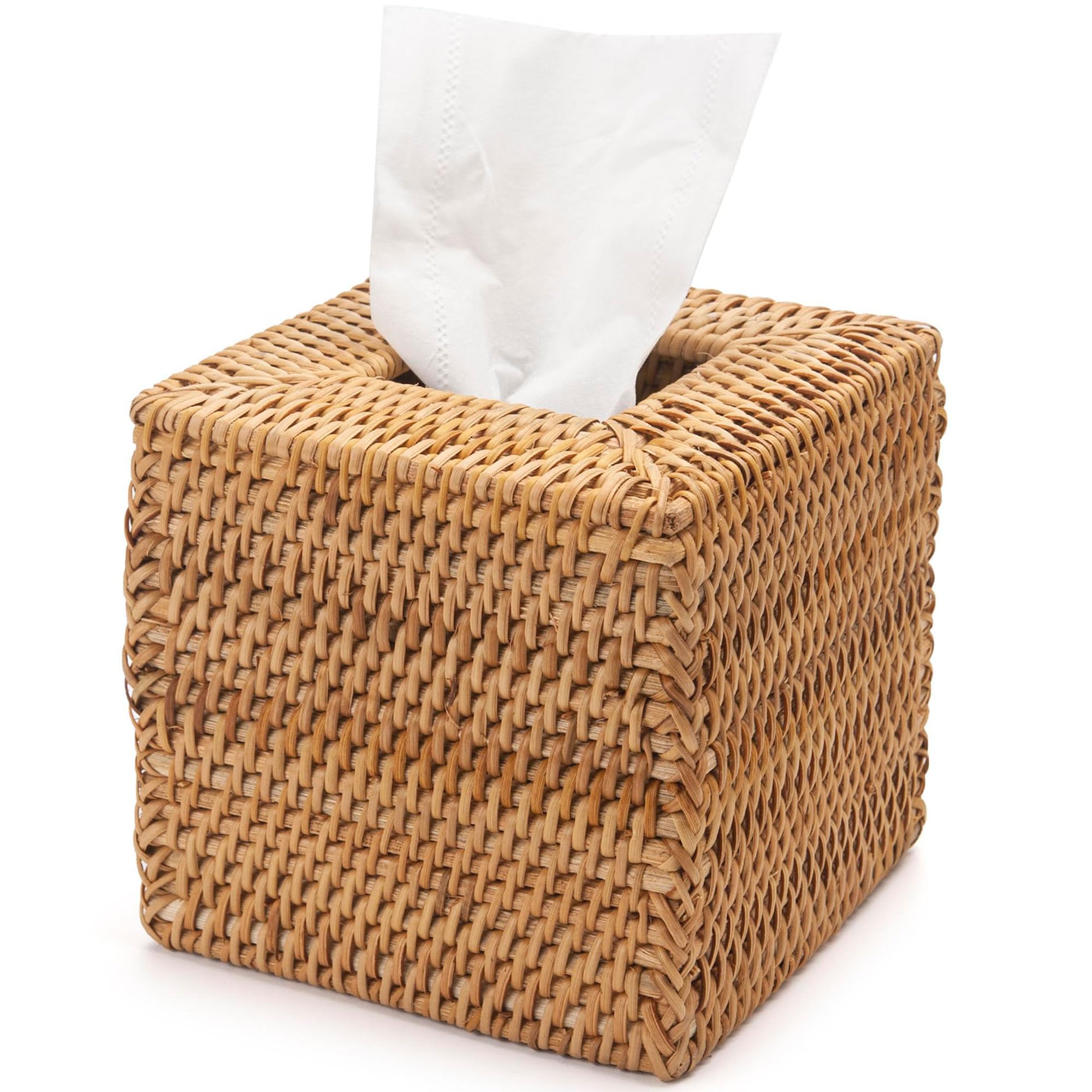 Scatola per fazzoletti in Rattan Quadrato, Scatola per Salviette in Vimini, Scatola da Fazzoletti Intrecciato Decorativa per Bagno, Soggiorno, Cucina, Camera da Letto (Naturale)