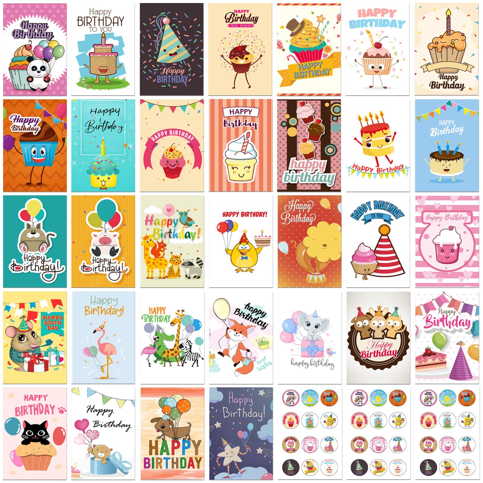 32 tarjetas de feliz cumpleaños a granel con sobres, tarjetas de cumpleaños en blanco surtidas de 4 x 6 pulgadas en caja de almacenamiento resistente para negocios y personales