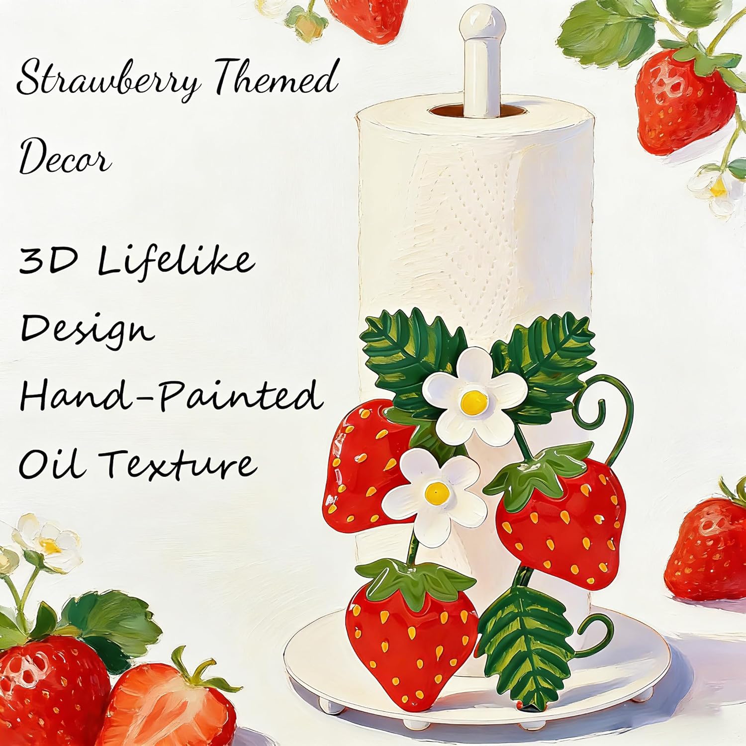 Strawberry Kitchen Decor Strawberry Paper Towel Holder Rustic Farmhouse Paper Towel Stand Countertop Red Kitchen Accessories Decorations for Bathroom 3D Handmade Pattern