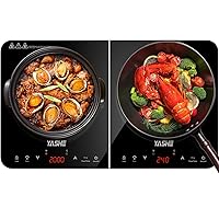 YASHE Piastra induzione – Piastra a induzione a 2 fuochi, 10 impostazioni di potenza