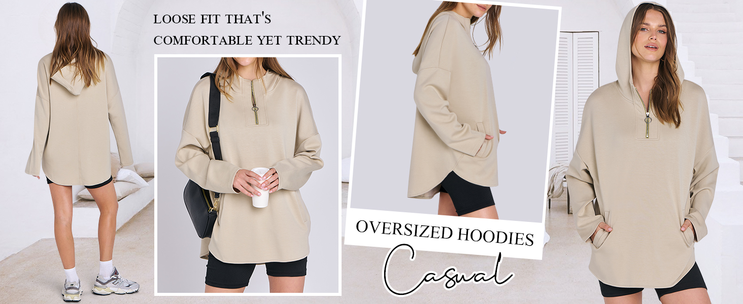 ANRABESS Womens Oversized Hoodie Quarter Zip Sweatshirts 2025 Fall